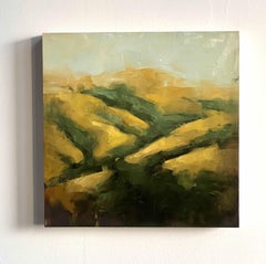 Pequeño paisaje de la bahía pintura al óleo original colinas doradas