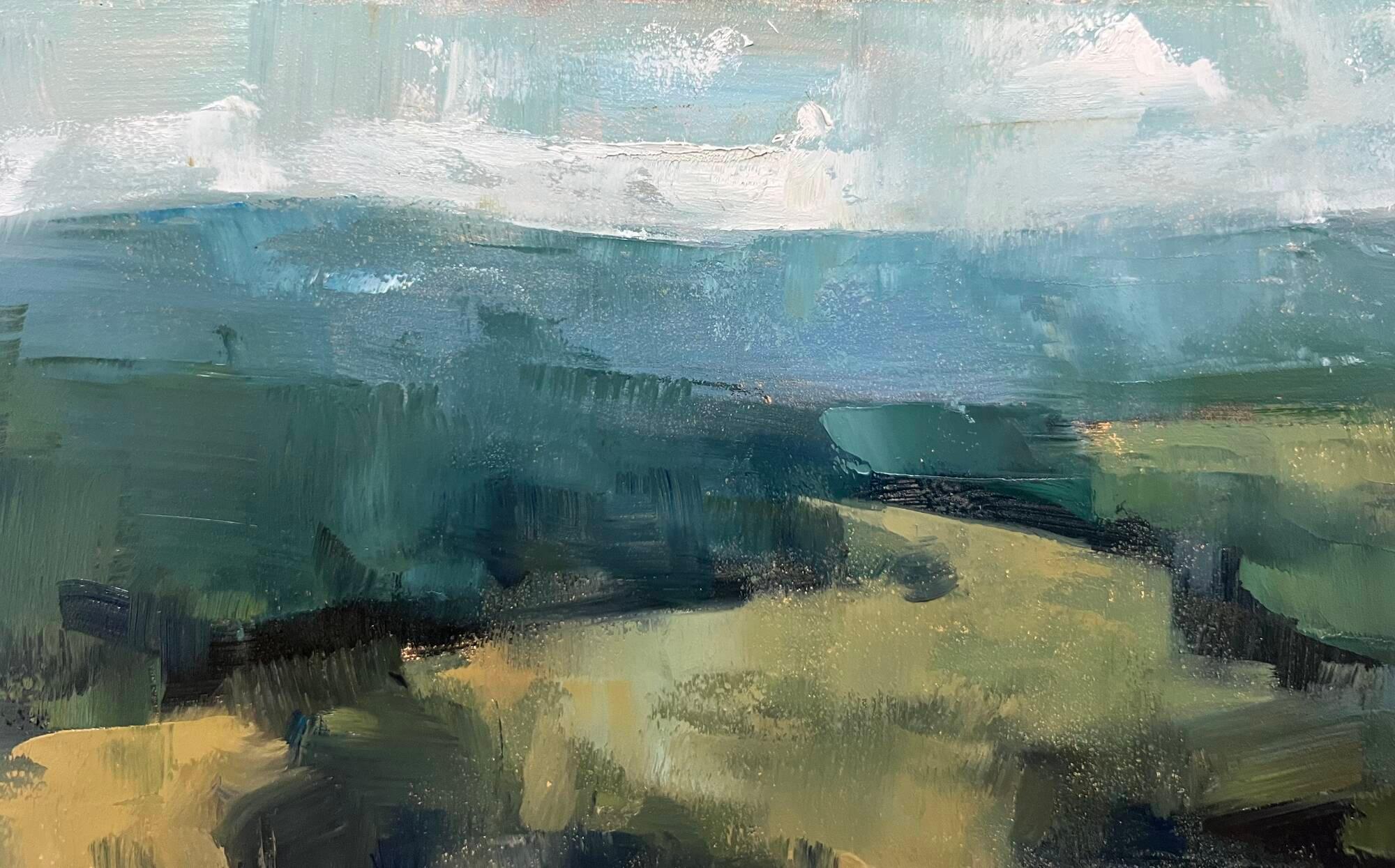 Pequeño cuadro de paisaje californiano paisaje contemporáneo plein air - Painting de Christina Kent