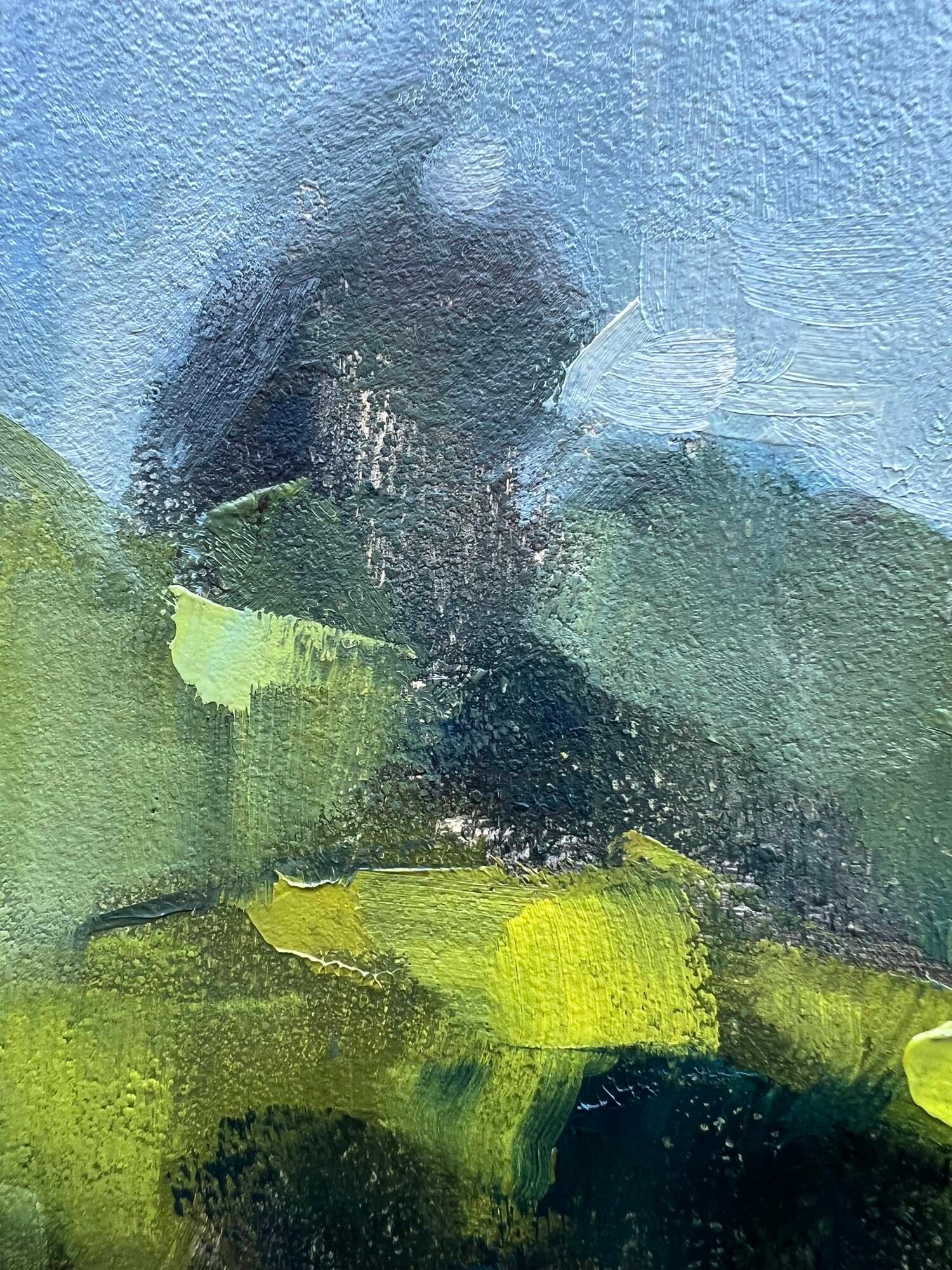 Pequeño cuadro de paisaje contemporáneo verde prado tranquilo pintura al óleo - Painting de Christina Kent