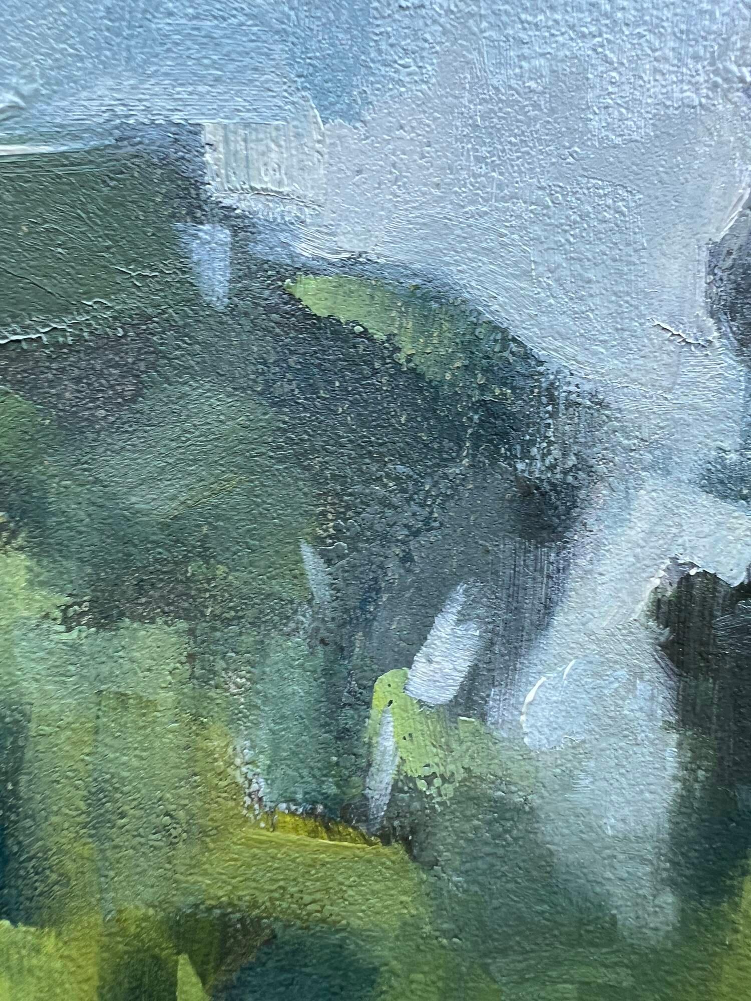 Pequeño cuadro de paisaje contemporáneo verde prado tranquilo pintura al óleo - Painting Realista de Christina Kent