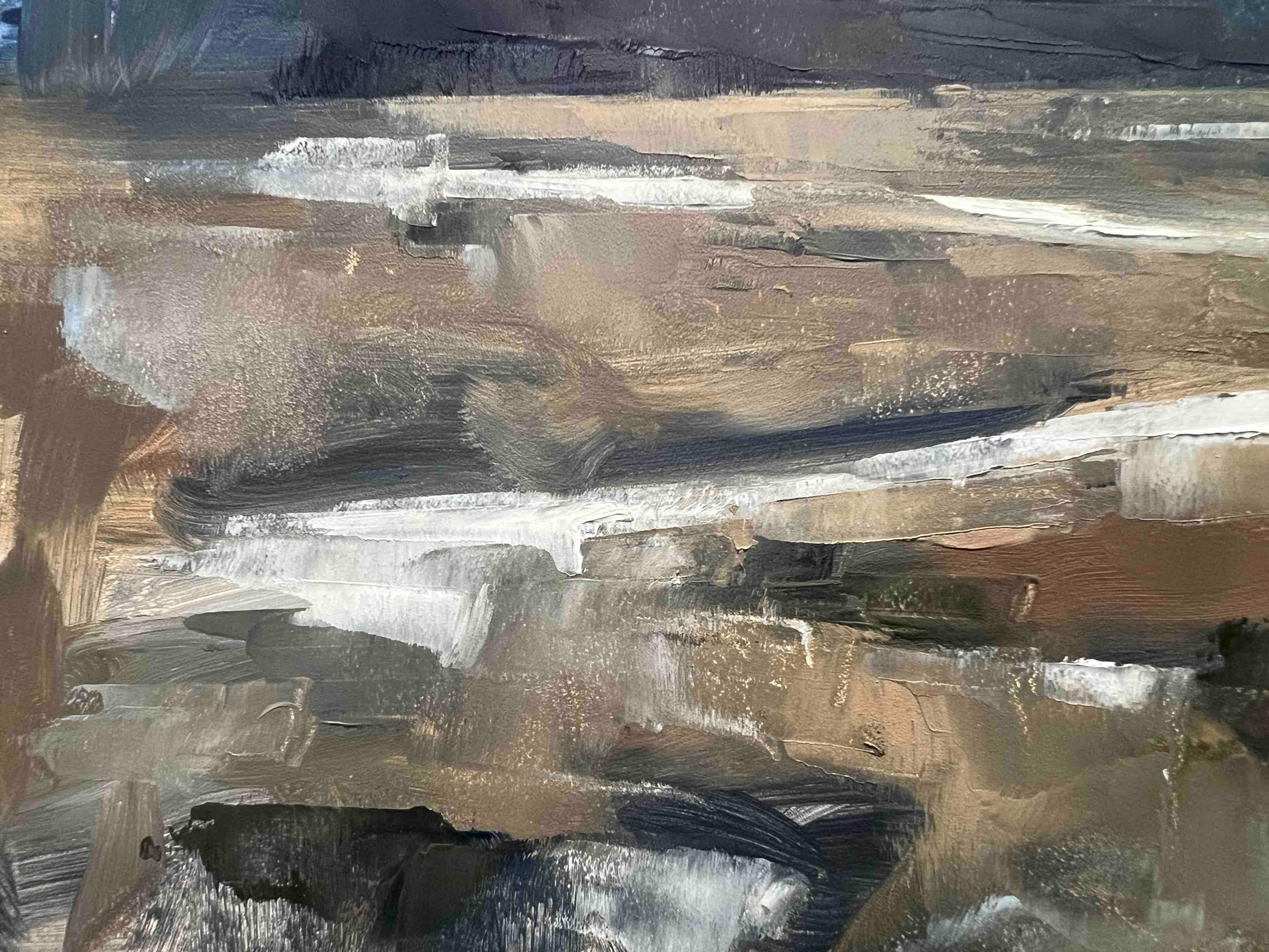 Pequeño óleo original paisaje invernal abstracto contemporáneo - Landscape Painting Gris de Christina Kent