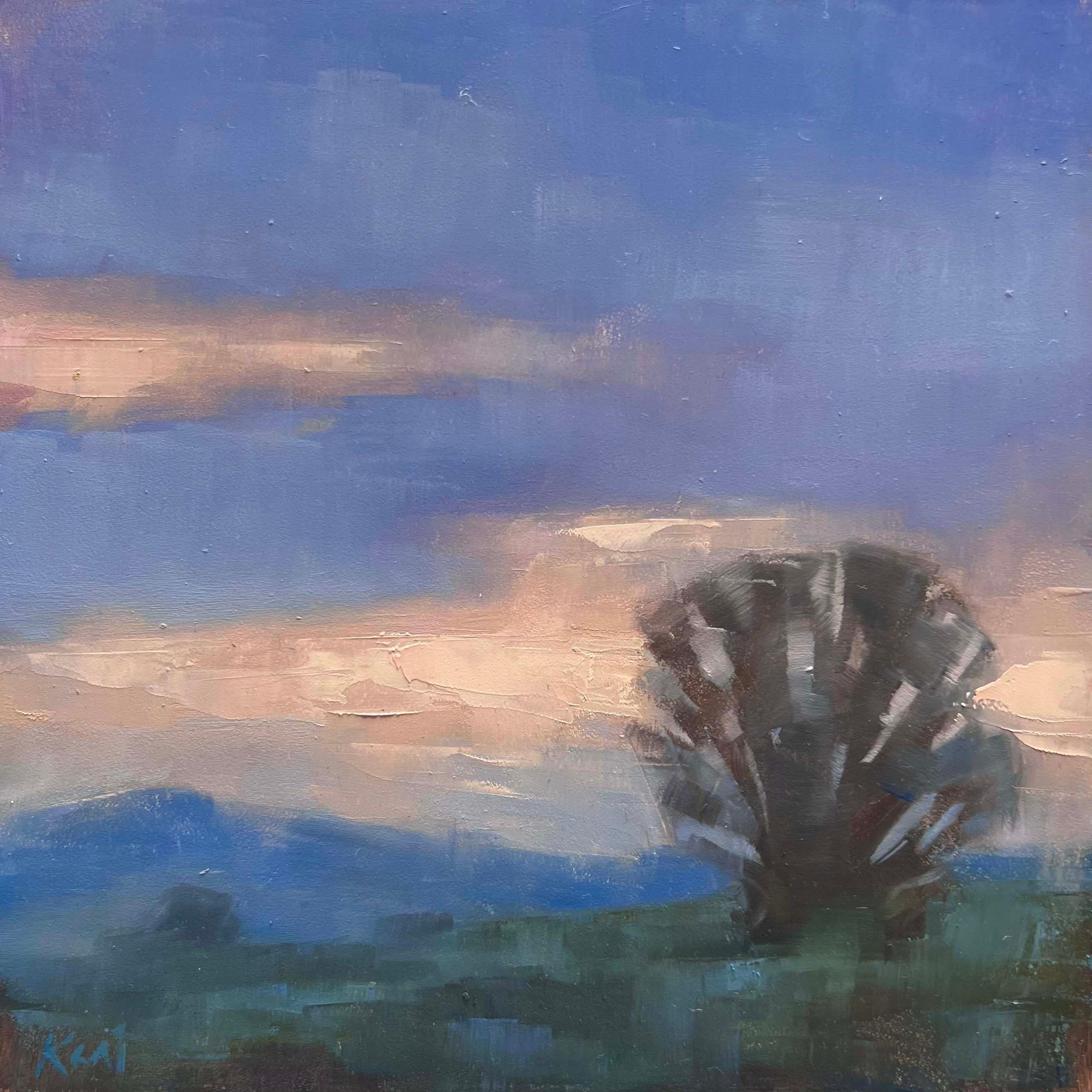 Small original oil painting pastoral California landscape at dawn - Painting by Christina Kent