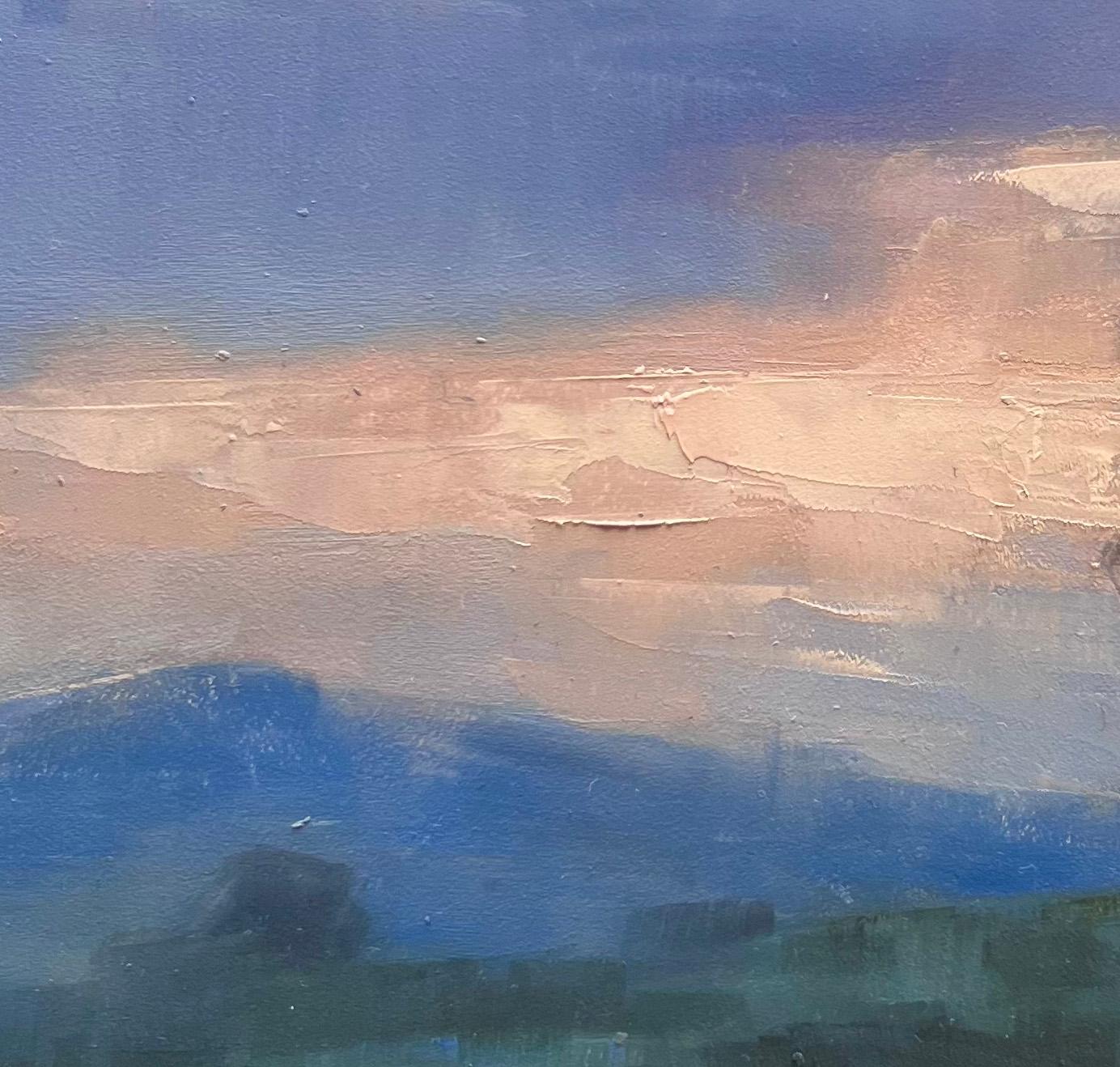 Small original oil painting pastoral California landscape at dawn - Gray Landscape Painting by Christina Kent