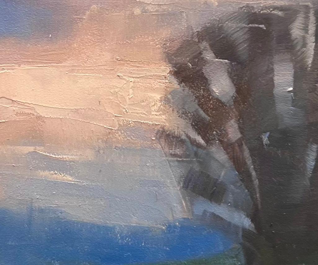 Small original oil painting pastoral California landscape at dawn 1