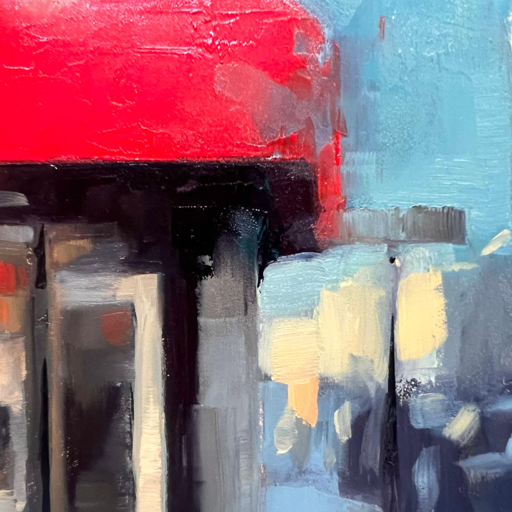 Small urban painting vibrant city scene original oil painting - Painting by Christina Kent