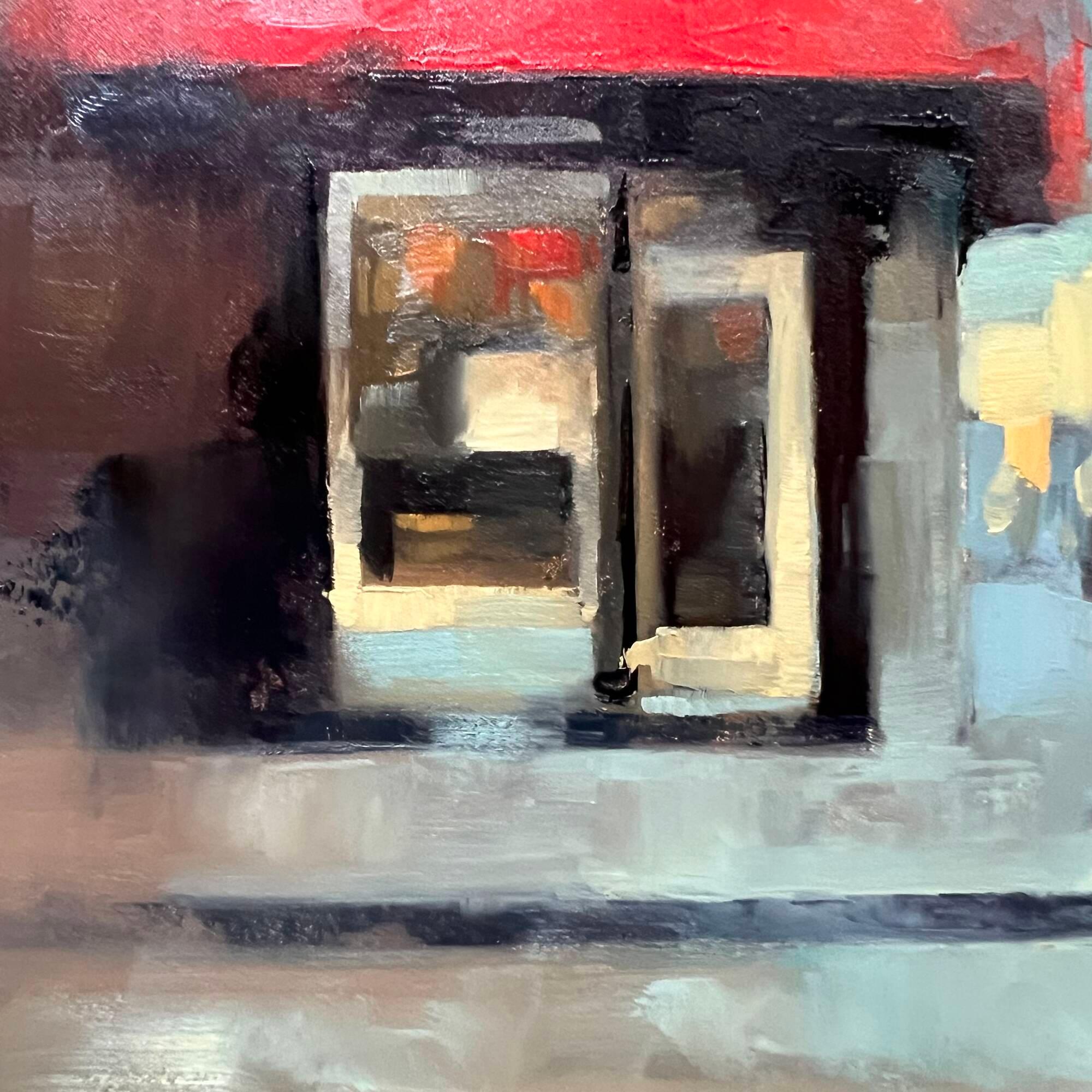 

Red Awning
Christina Kent
8 in. x 8 in.
Oil on panel, unframed
Signed on the reverse; certificate of authenticity available upon request

Red Awning is a dynamic contemporary cityscape by Christina Kent, capturing the energy of a sunlit street