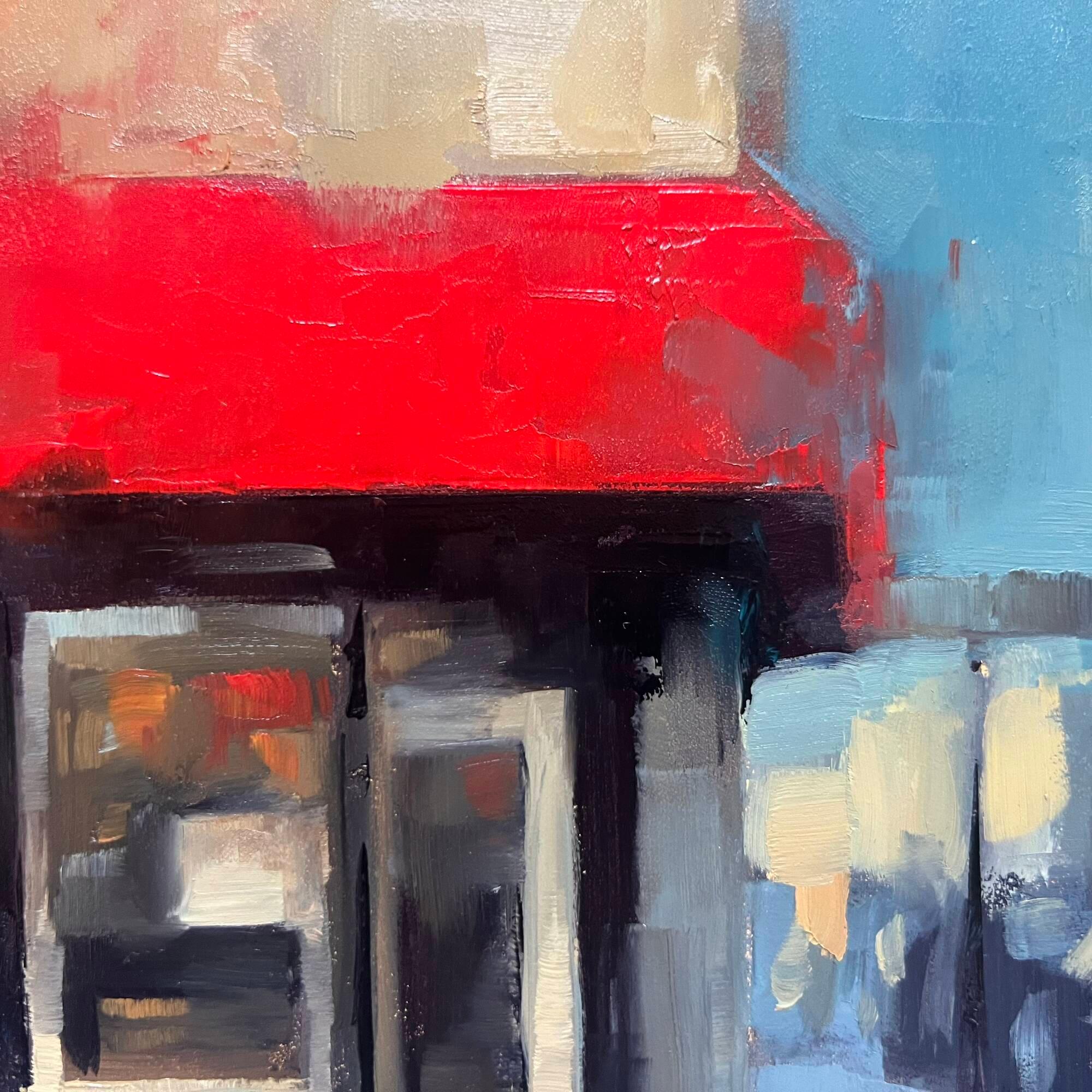 Small urban painting vibrant city scene original oil painting For Sale 1