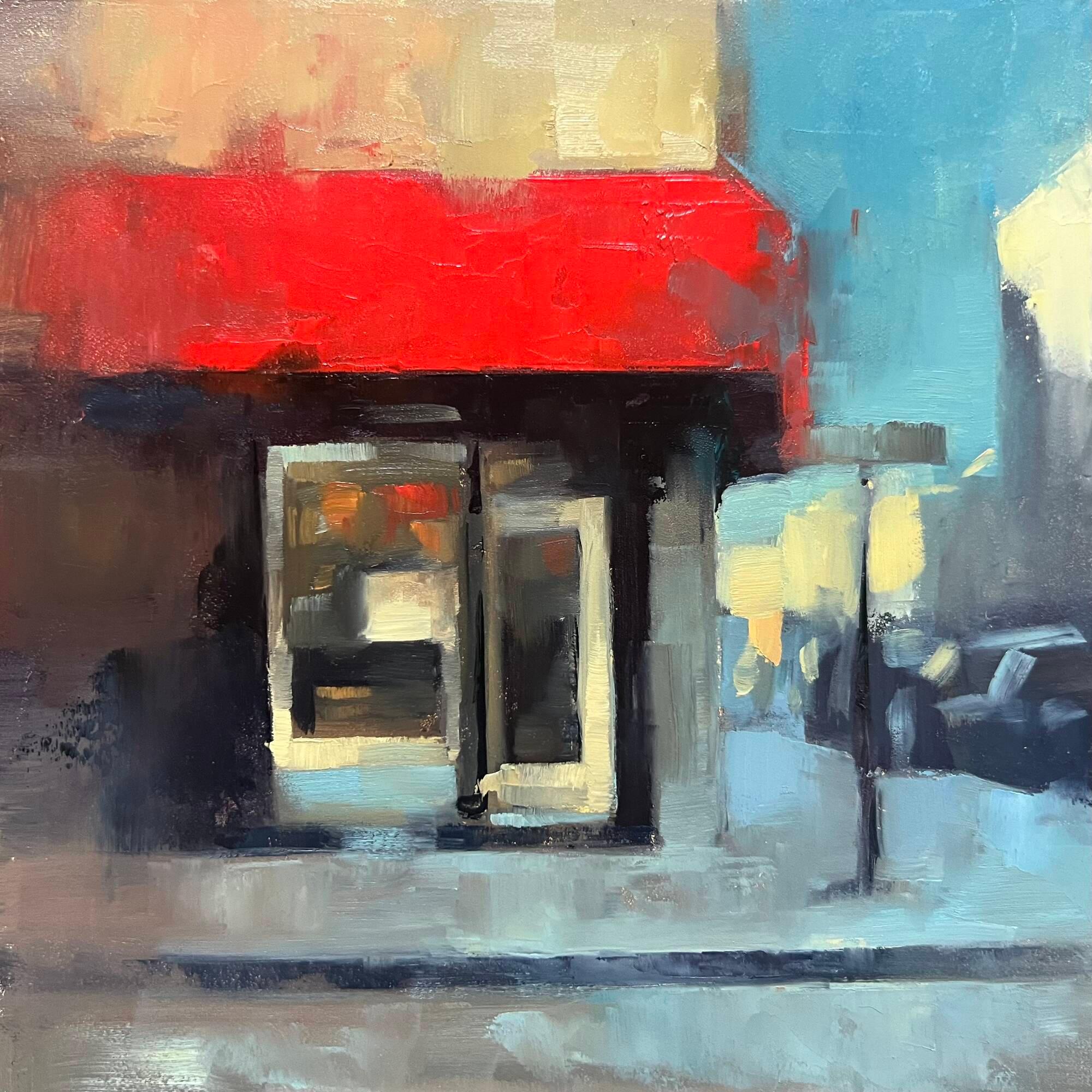 Christina Kent Landscape Painting - Small urban painting vibrant city scene original oil painting