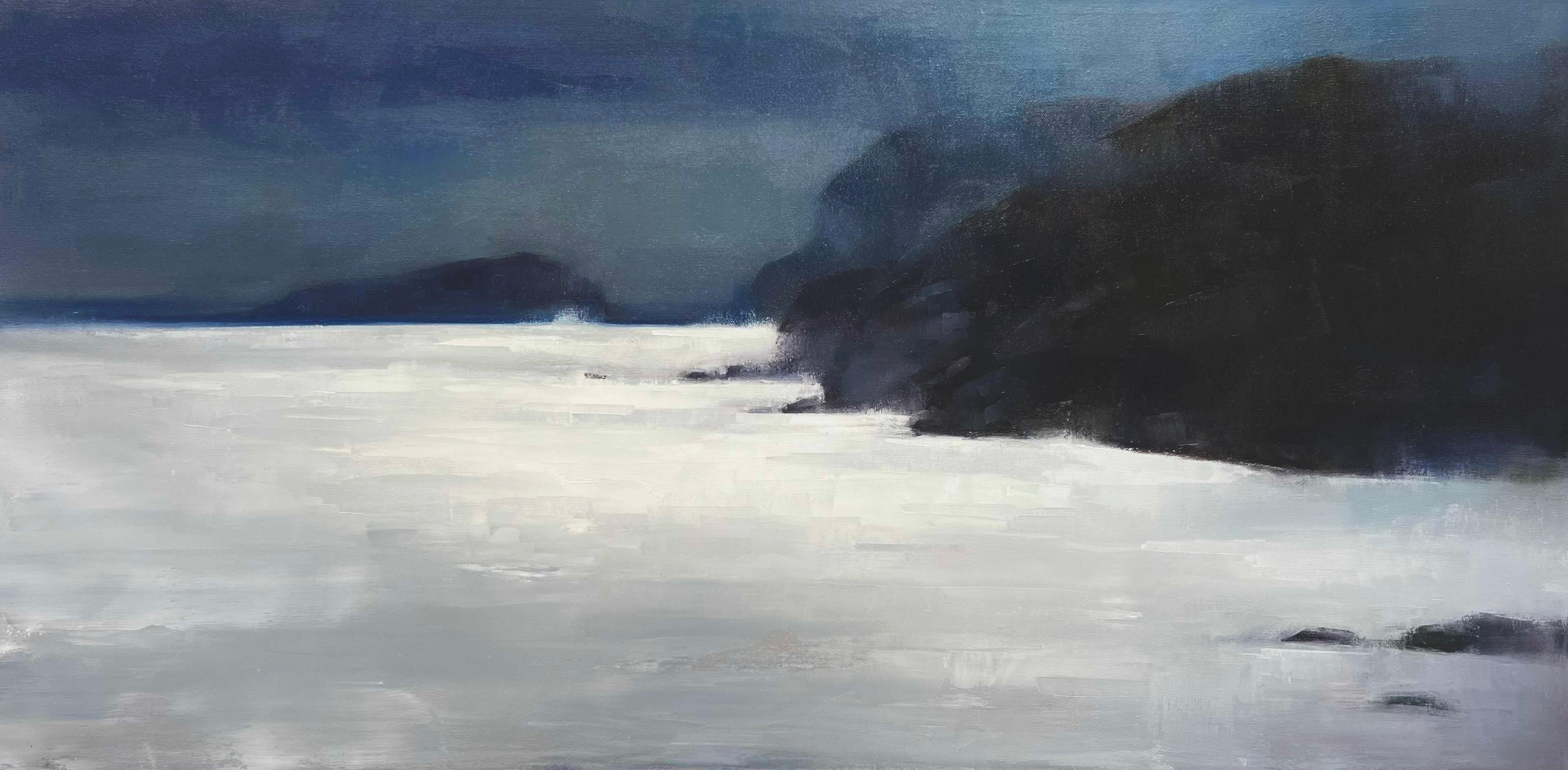 Sturm über der Bucht - 24x48 Ölgemälde, Launische Neufundland Seelandschaft (Realismus), Painting, von Christina Kent