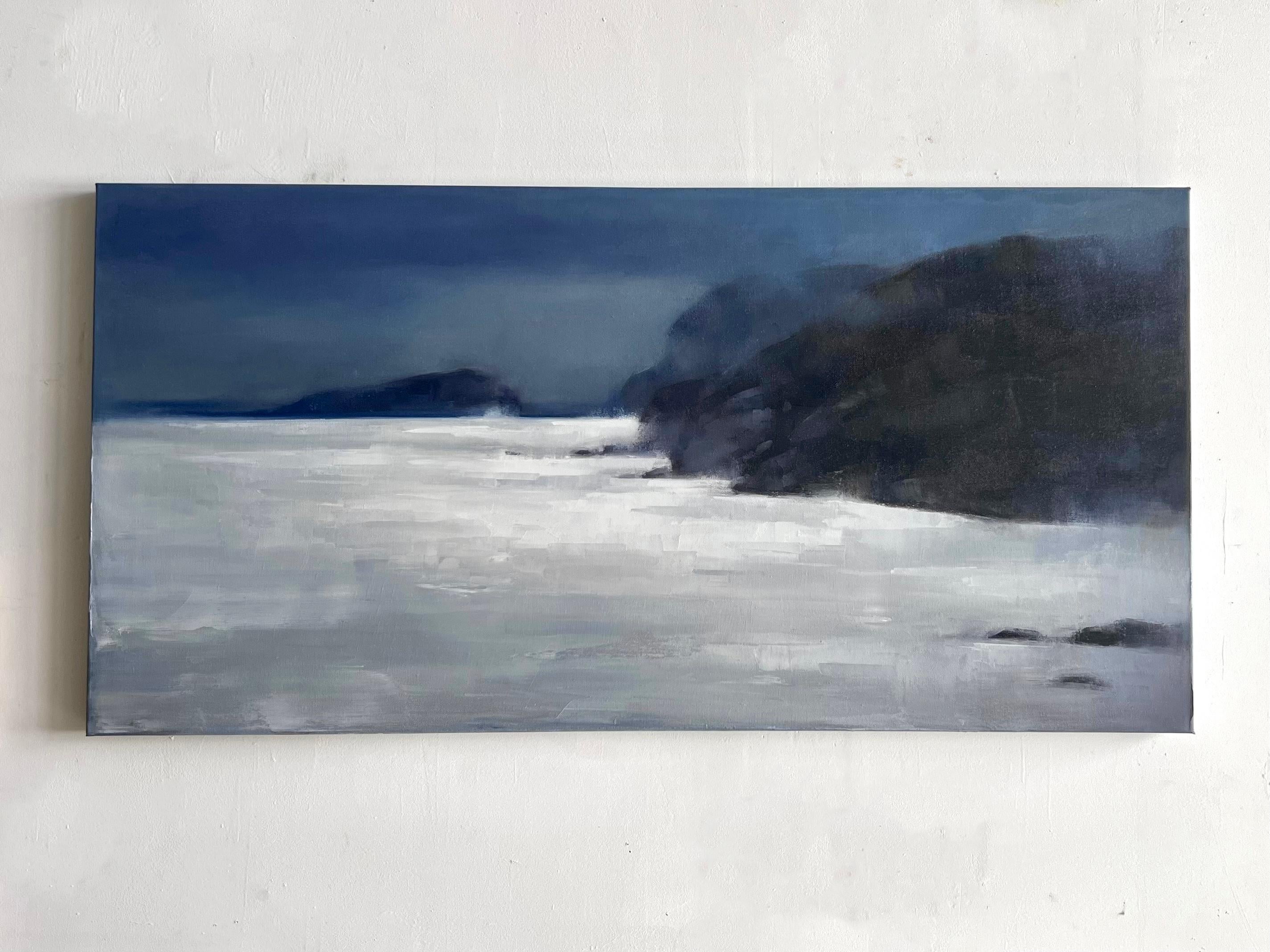Christina Kent Landscape Painting – Sturm über der Bucht - 24x48 Ölgemälde, Launische Neufundland Seelandschaft