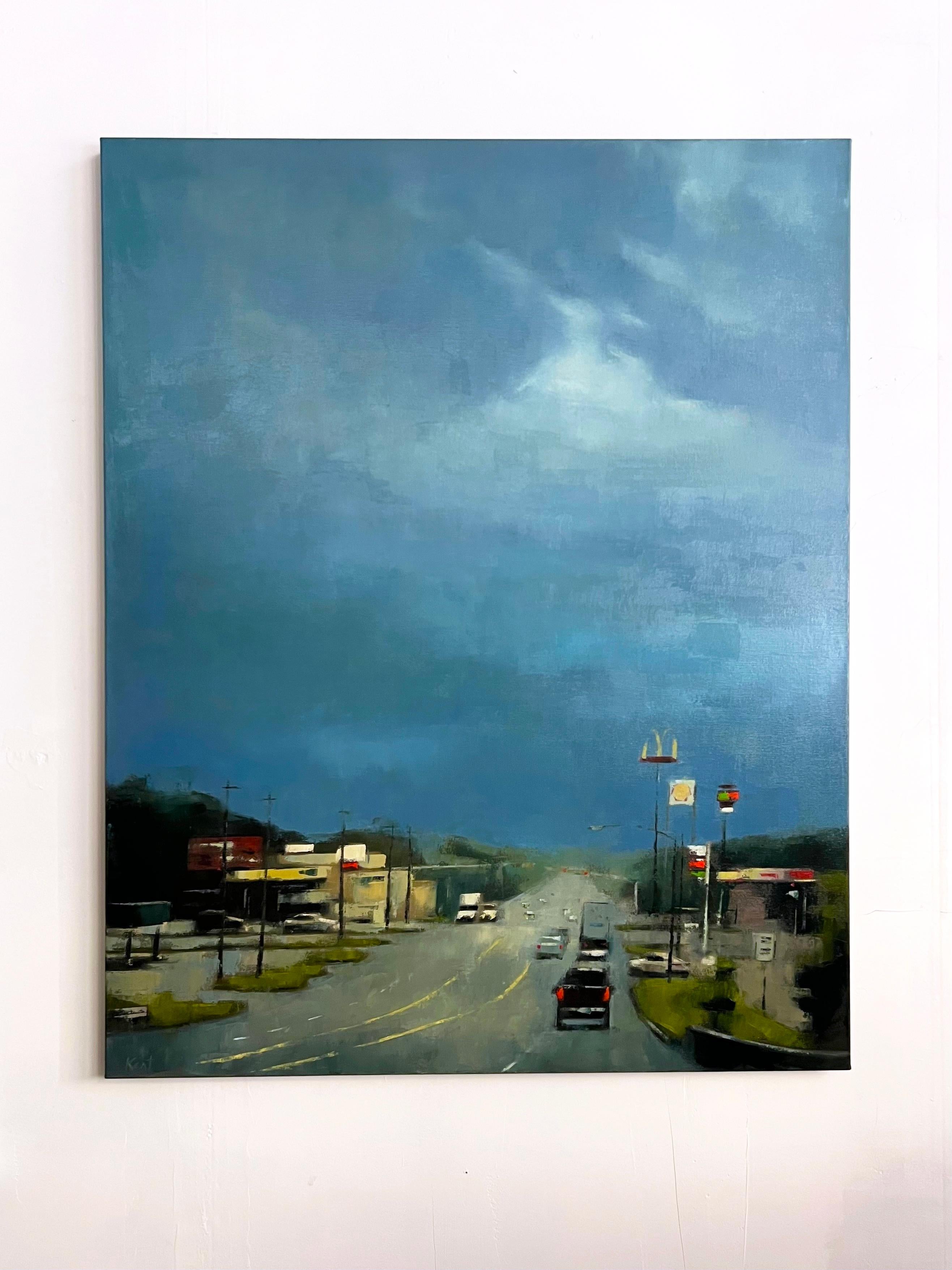 Christina Kent Landscape Painting - Texas Storm — Large-Scale Oil Painting of a Stormy Highway Road Trip