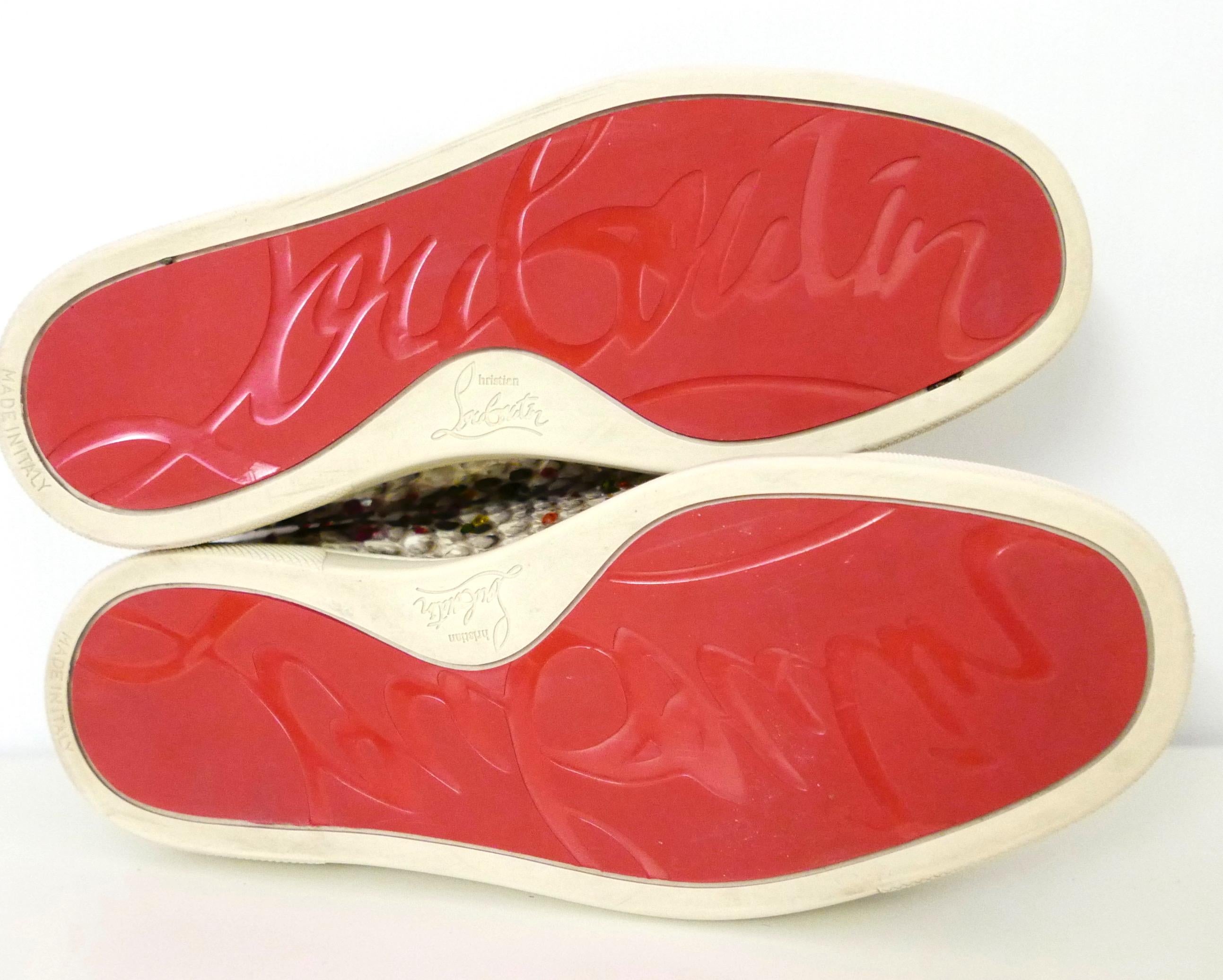 Christina Louboutin Crystal Embellished Snakeskin Roller Boat Slip-On Sneakers For Sale 2