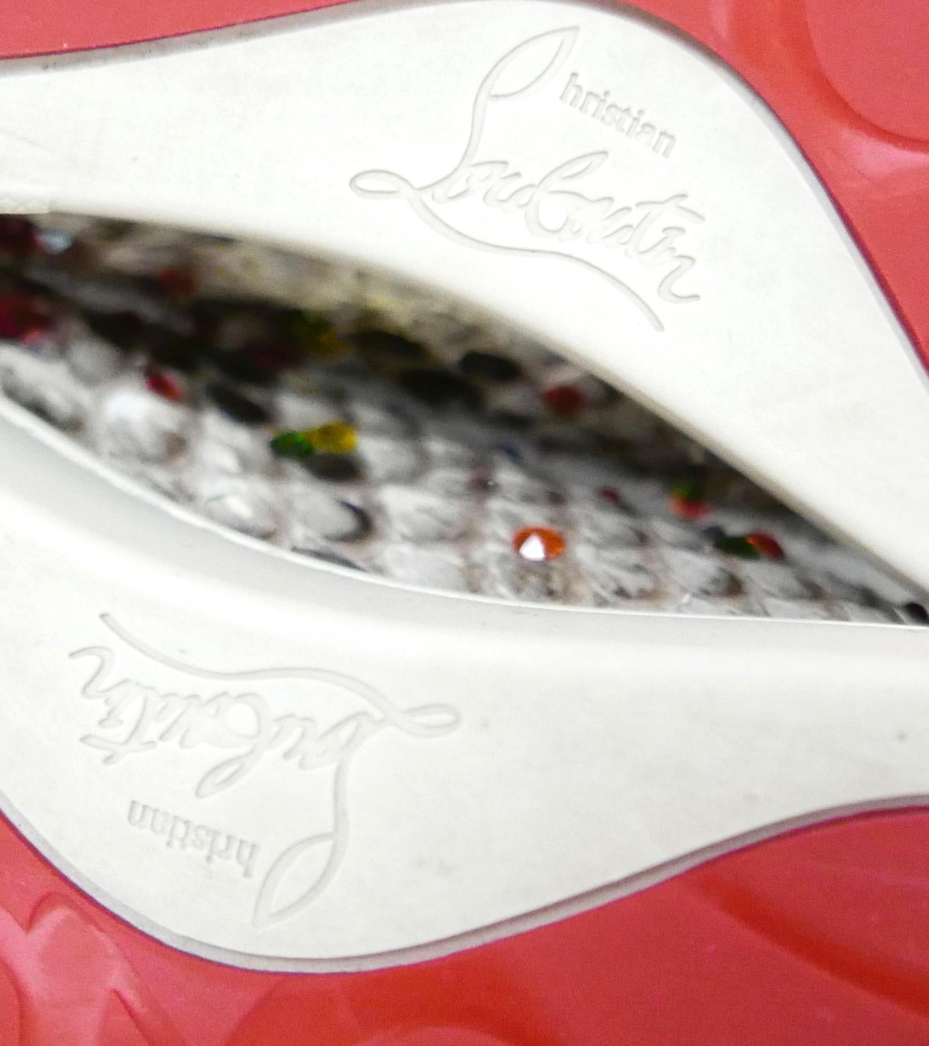 Christina Louboutin Crystal Embellished Snakeskin Roller Boat Slip-On Sneakers For Sale 3