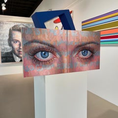 Betty Davis Eyes Huile sur panneau de Christina Major Diptyque 16 x 32
