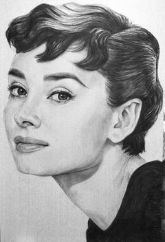 Boceto a carboncillo sobre lino "Audrey H" de Christina Major 50 x 75