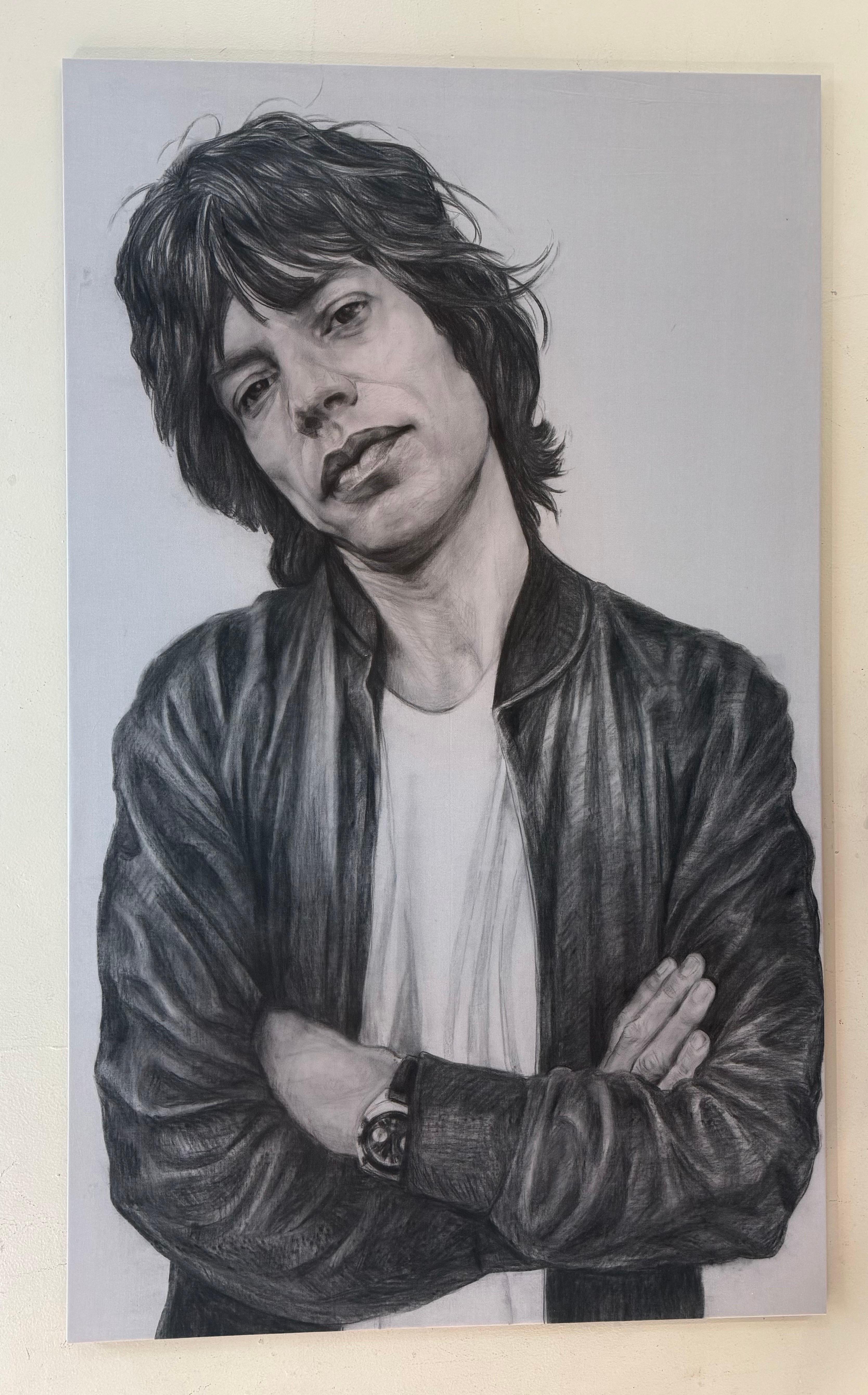 Charcoal sketch on Linen “Jagger” by Christina Major 42 x 70 For Sale 9