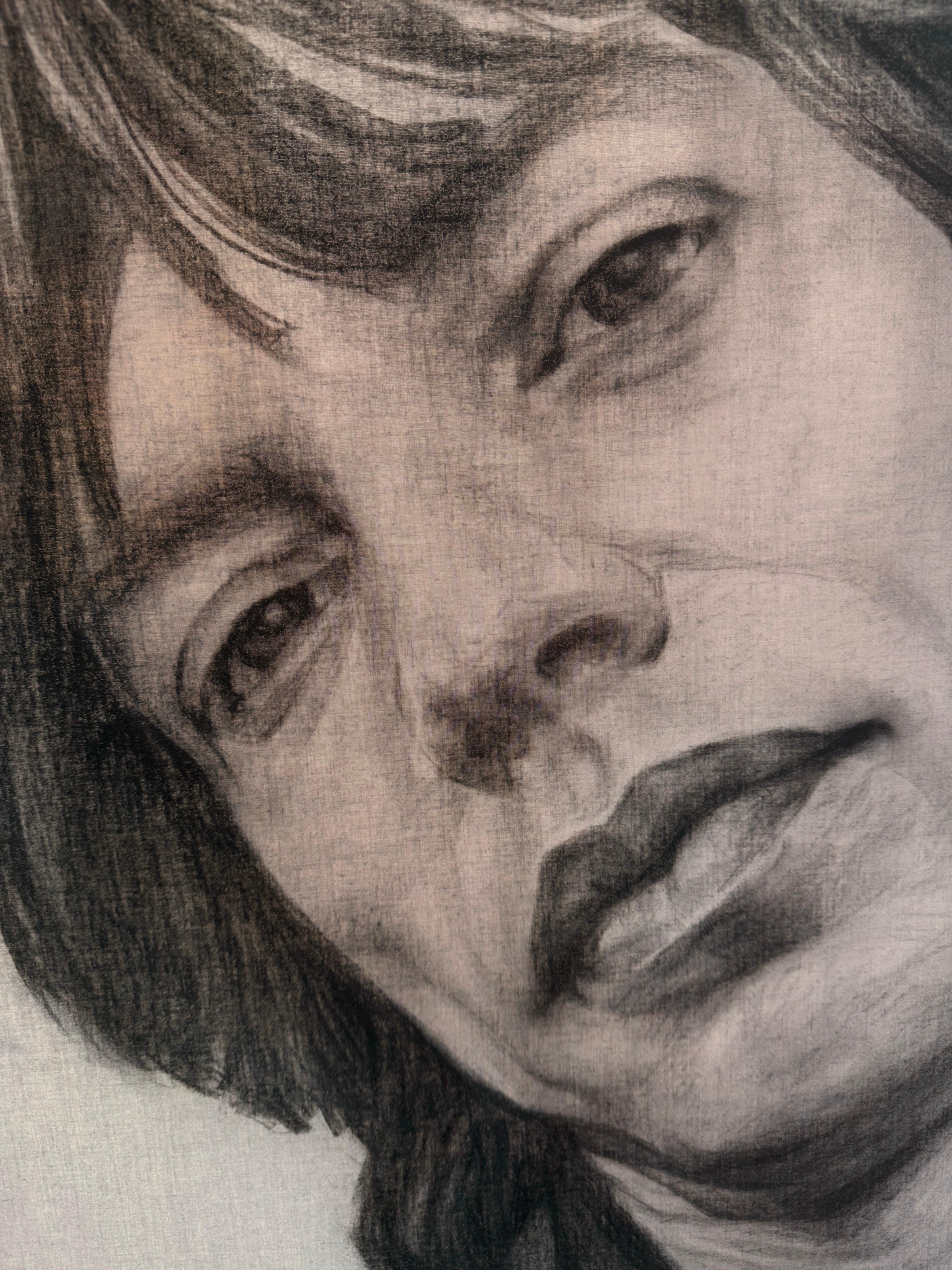 Charcoal sketch on Linen “Jagger” by Christina Major 42 x 70 For Sale 10