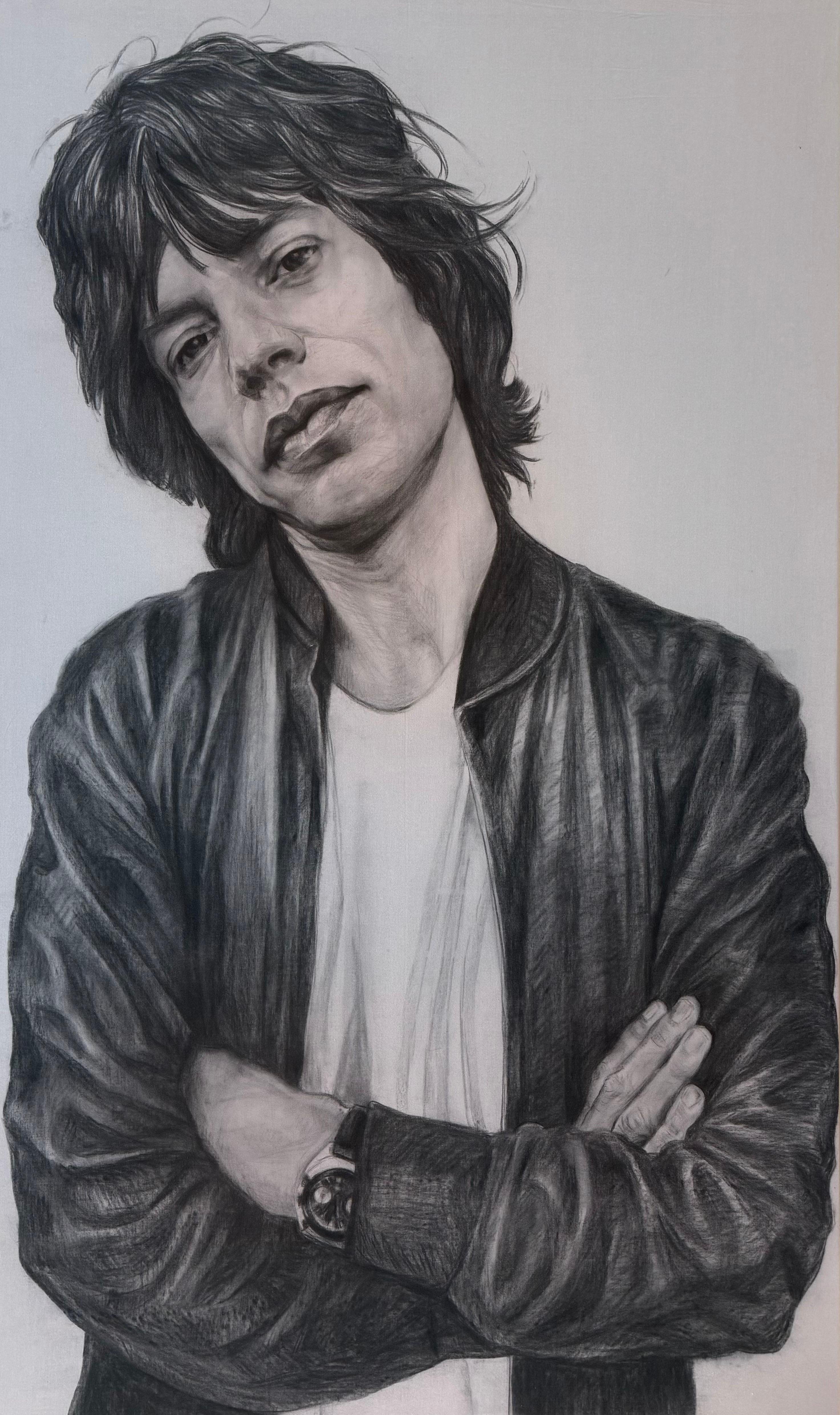Charcoal sketch on Linen “Jagger” by Christina Major 42 x 70 For Sale 11