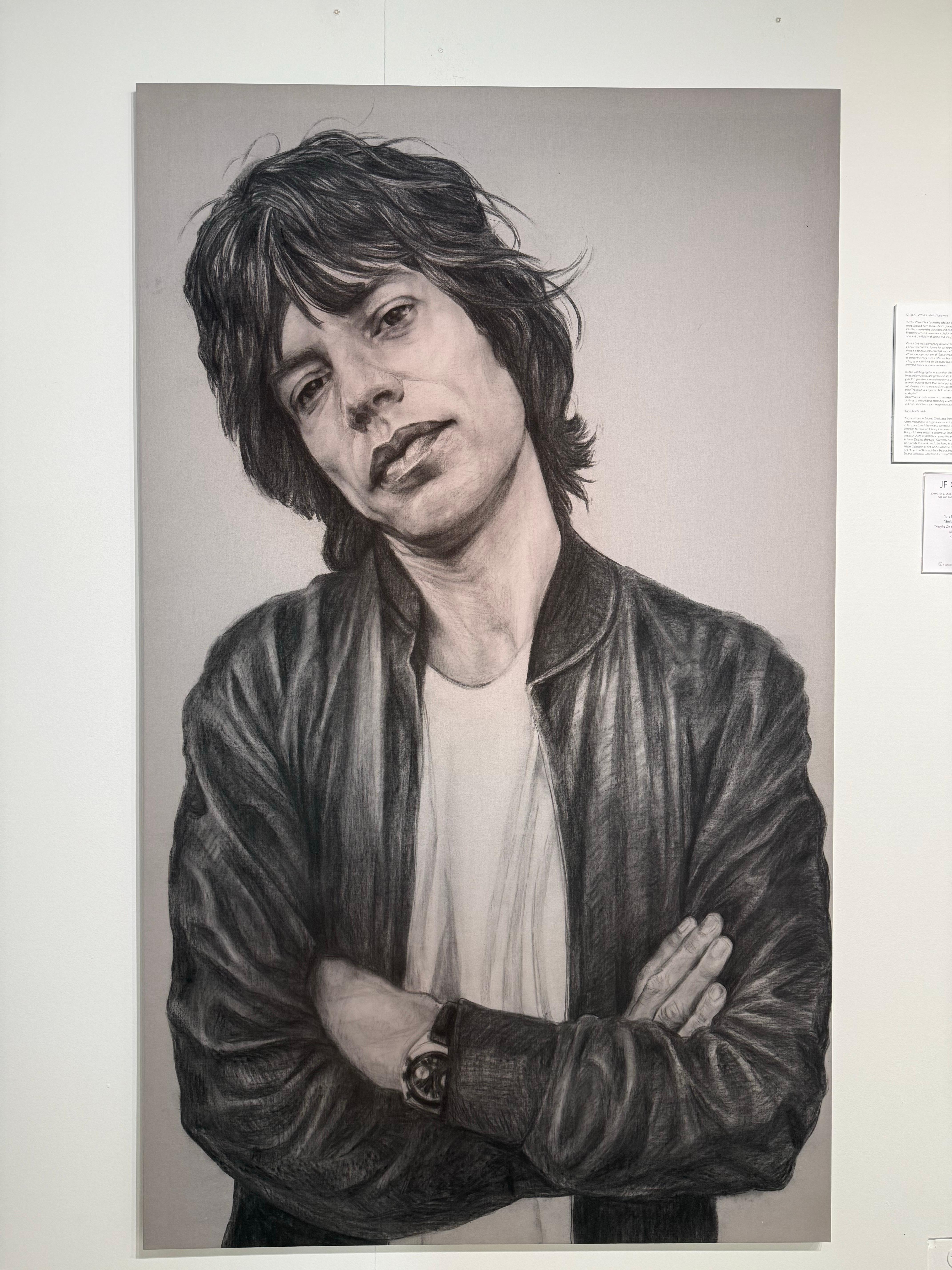 Charcoal sketch on Linen “Jagger” by Christina Major 42 x 70 For Sale 1