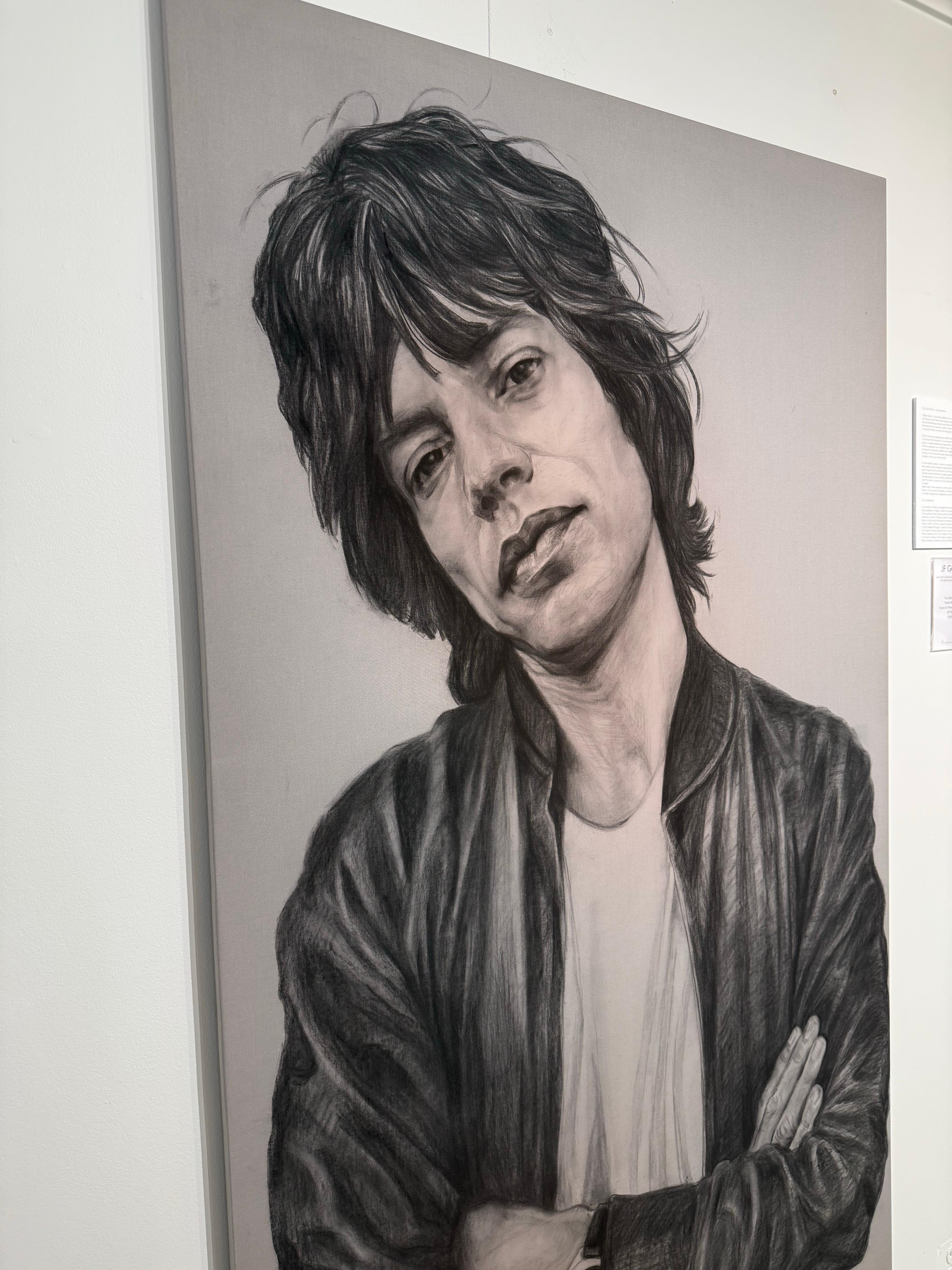 Charcoal sketch on Linen “Jagger” by Christina Major 42 x 70 For Sale 3