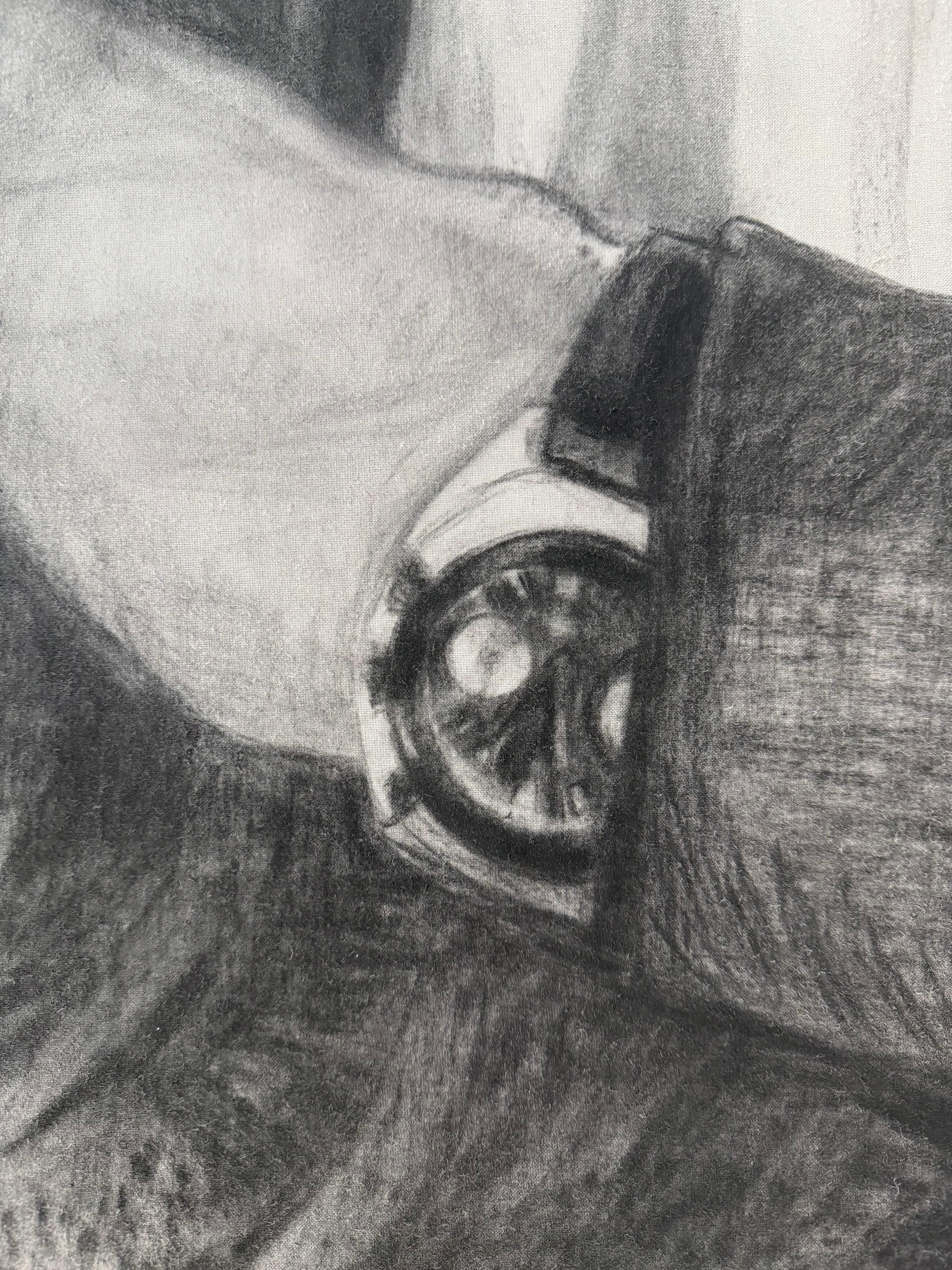 Charcoal sketch on Linen “Jagger” by Christina Major 42 x 70 For Sale 5