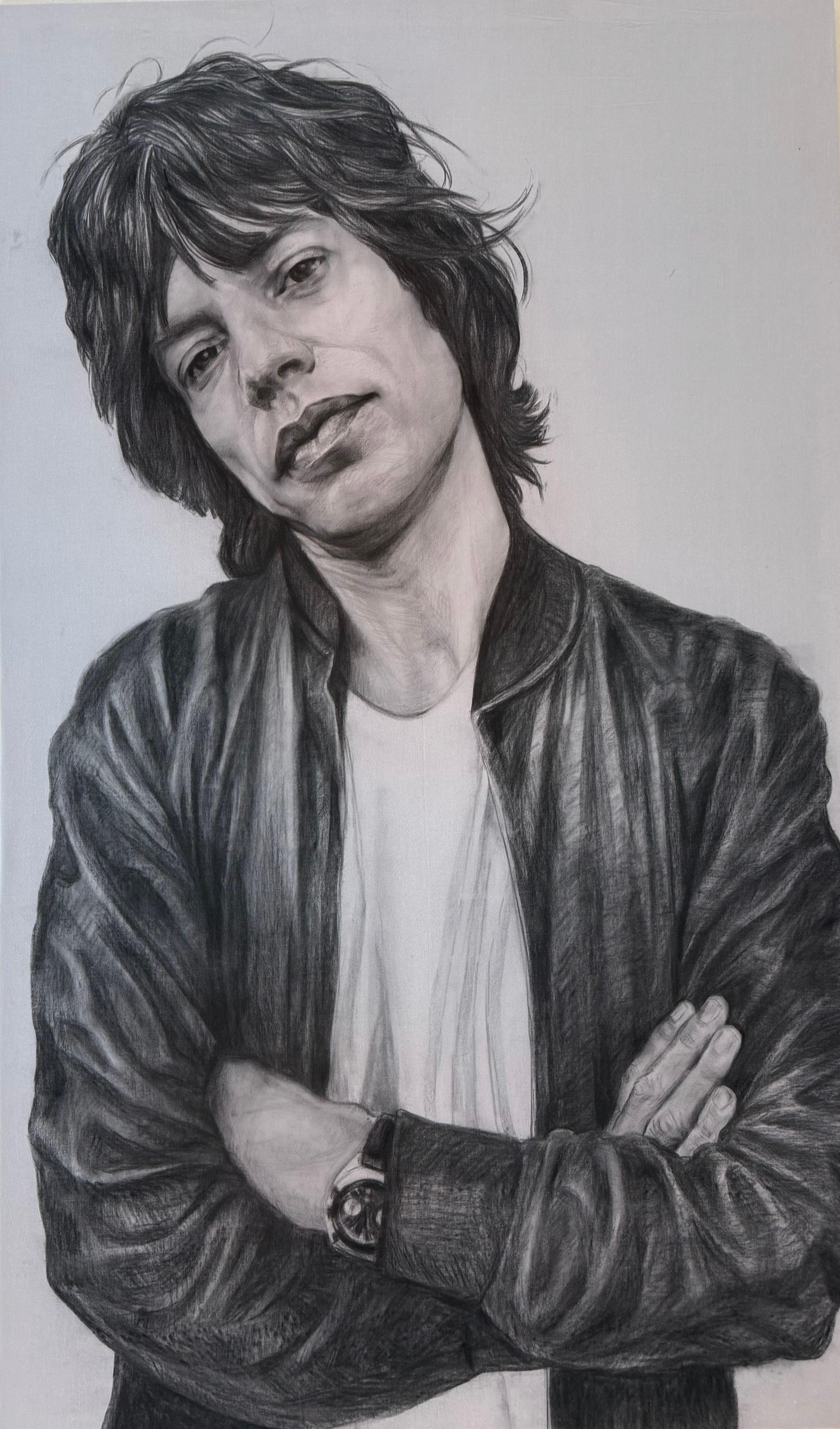 Charcoal sketch on Linen “Jagger” by Christina Major 42 x 70 For Sale 6