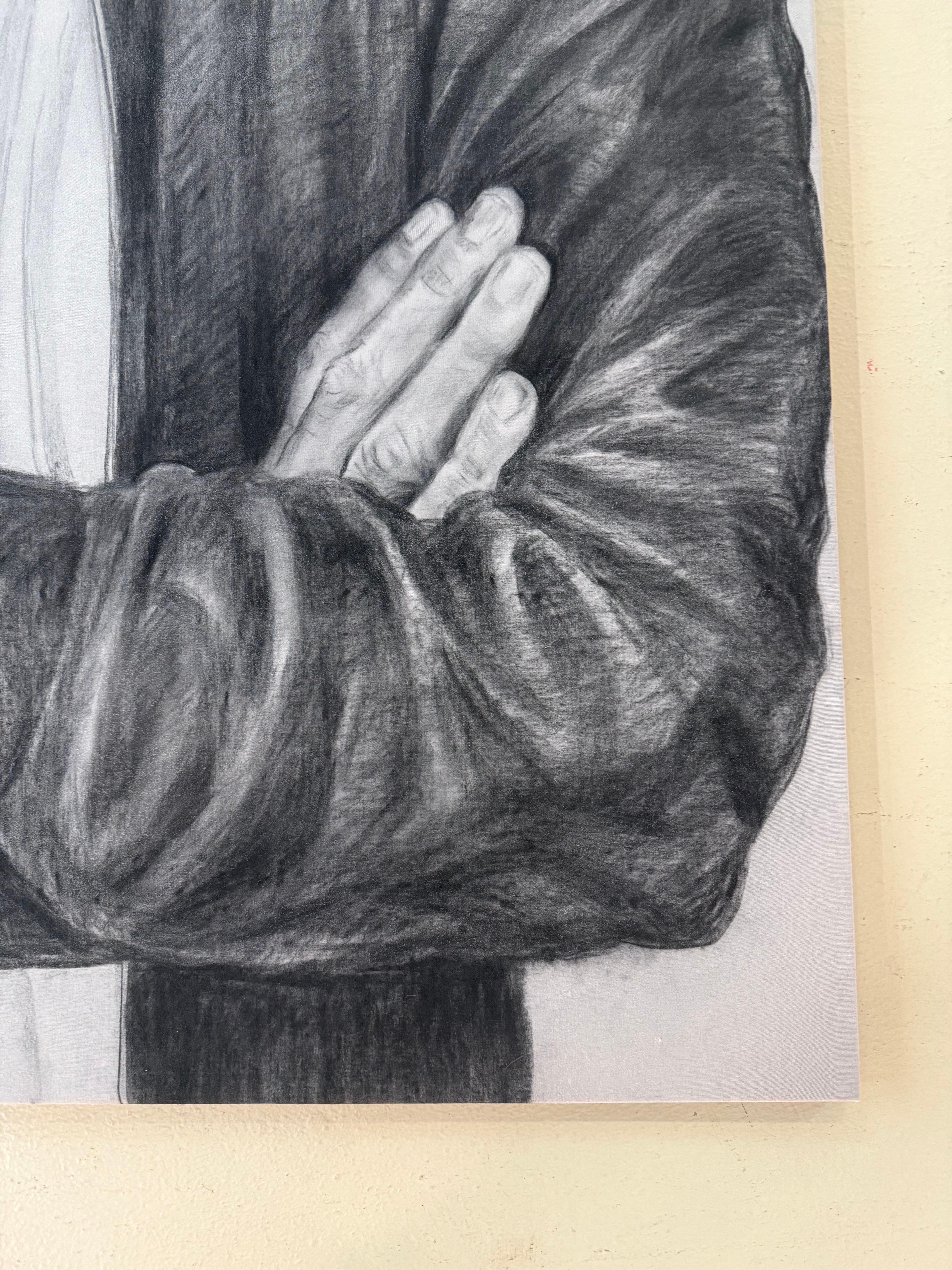 Charcoal sketch on Linen “Jagger” by Christina Major 42 x 70 For Sale 7