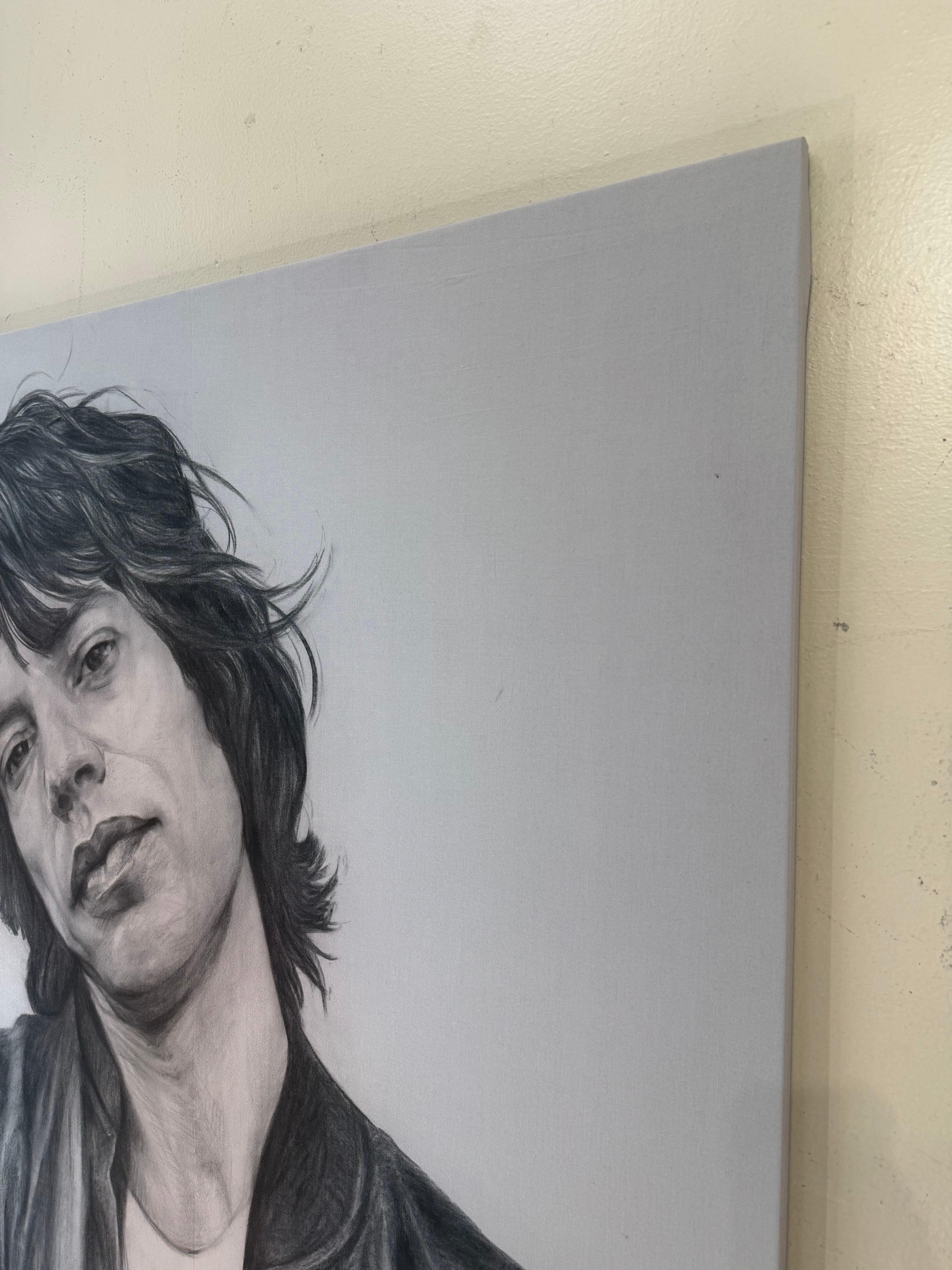 Charcoal sketch on Linen “Jagger” by Christina Major 42 x 70 For Sale 8