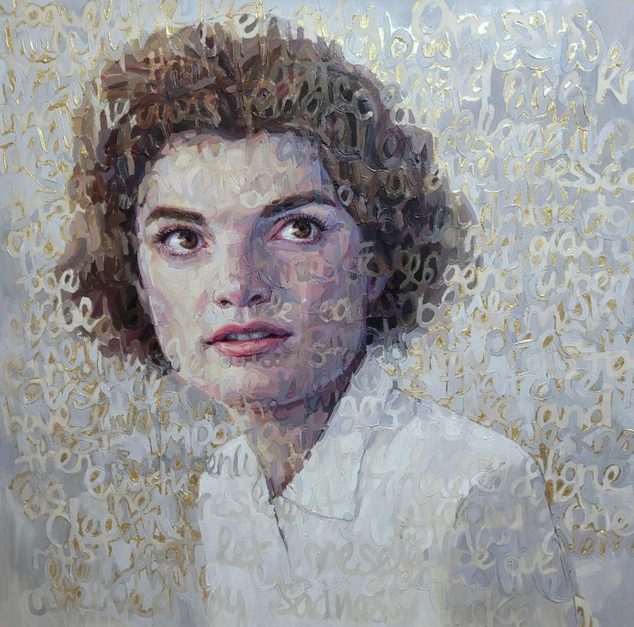 Christina Major Abstract Painting - "Jackie O" with Gold Leaf, Oil on Canvas  49 x 51