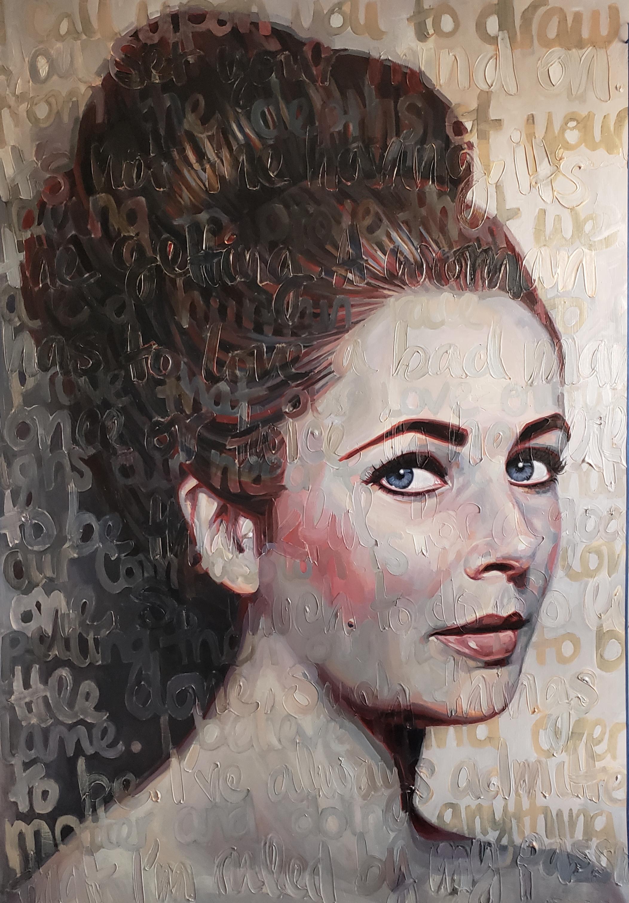 Large Oil Painting Titled: Elizabeth  - Gray Figurative Painting by Christina Major