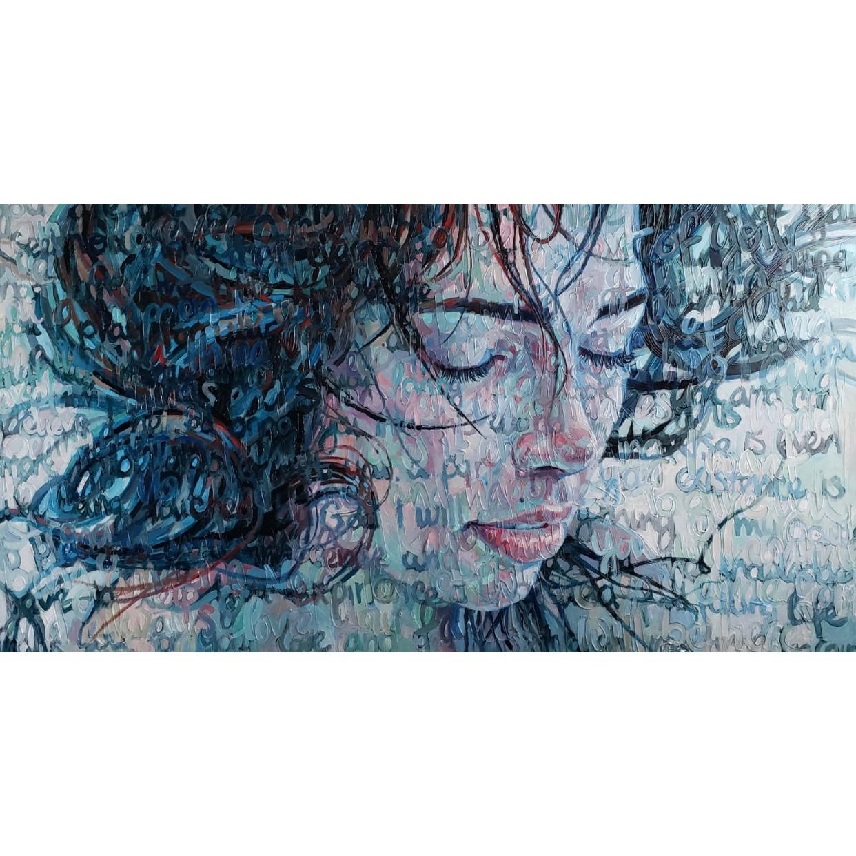 Large Oil Painting Titled: Immersed  - Gray Figurative Painting by Christina Major