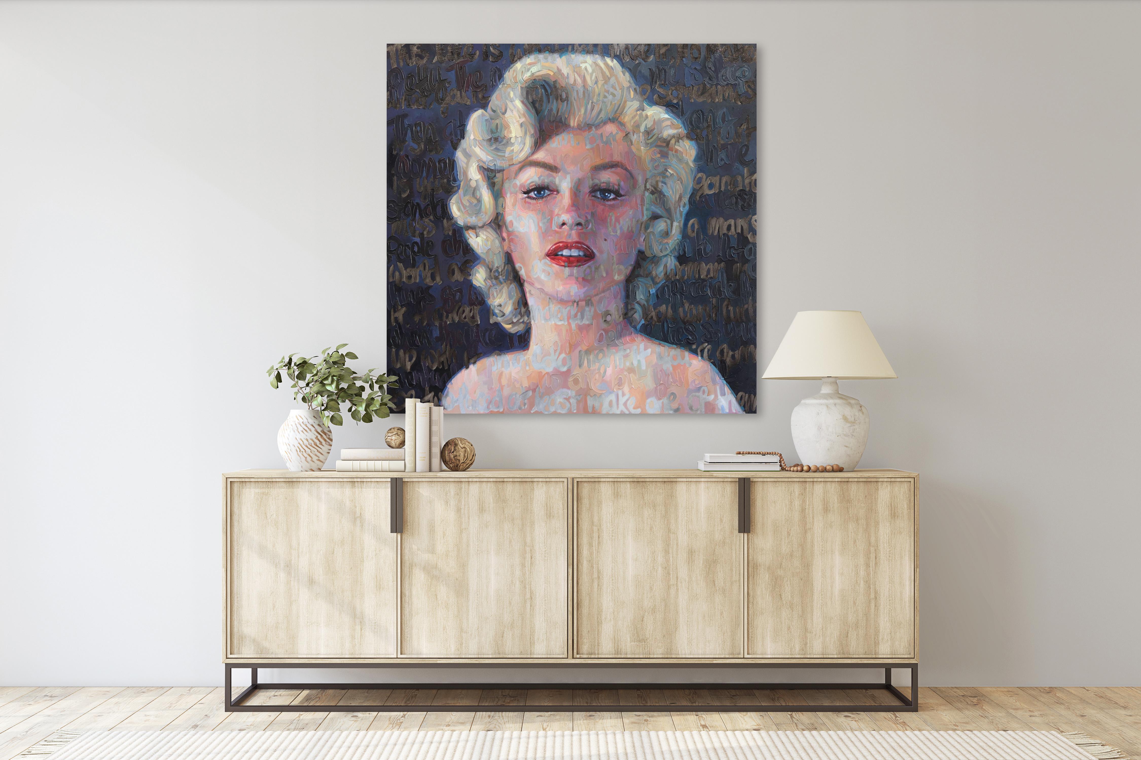 Marilyn Monroe - Strong Women - Peinture à l'huile texturée et image immergée dans le texte - Painting de Christina Major