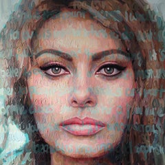 Olio su tela "Cherish It" di Christina Major 49 x 49 Sophia Loren
