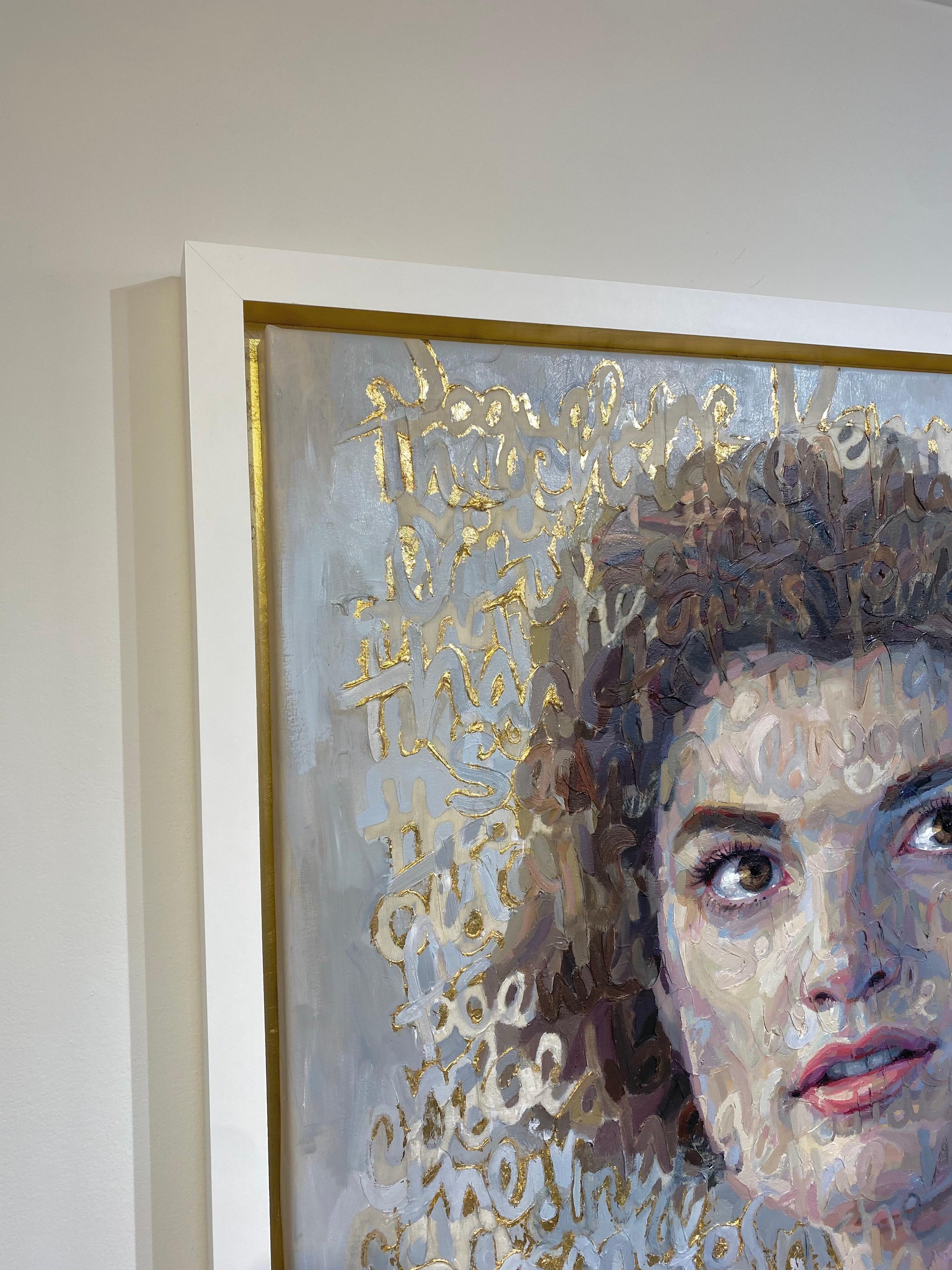 Ölgemälde auf Leinwand von Jackie O mit Blattgold im Angebot 10