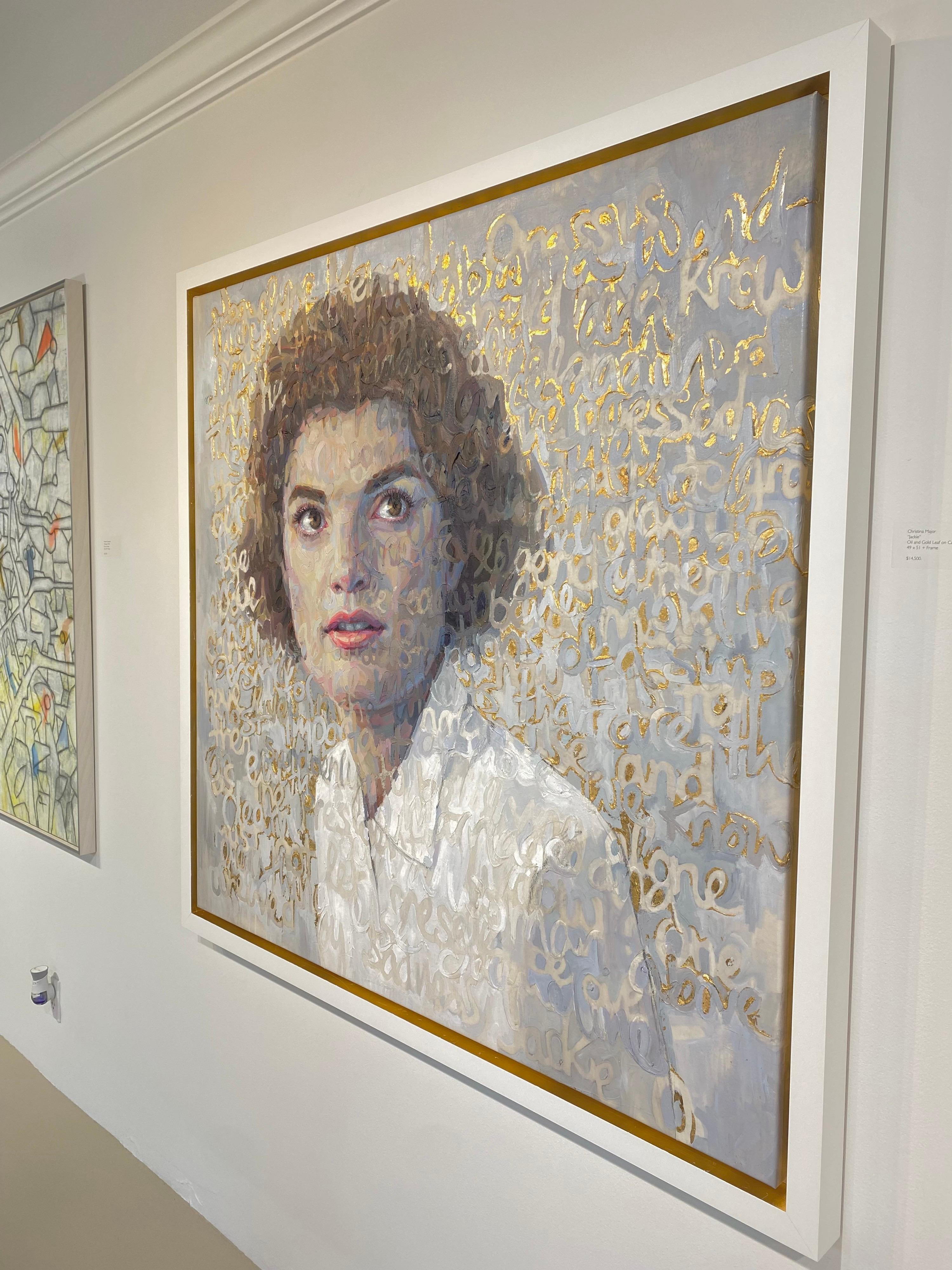 Olio su tela di Jackie O con foglia d'oro in vendita 13