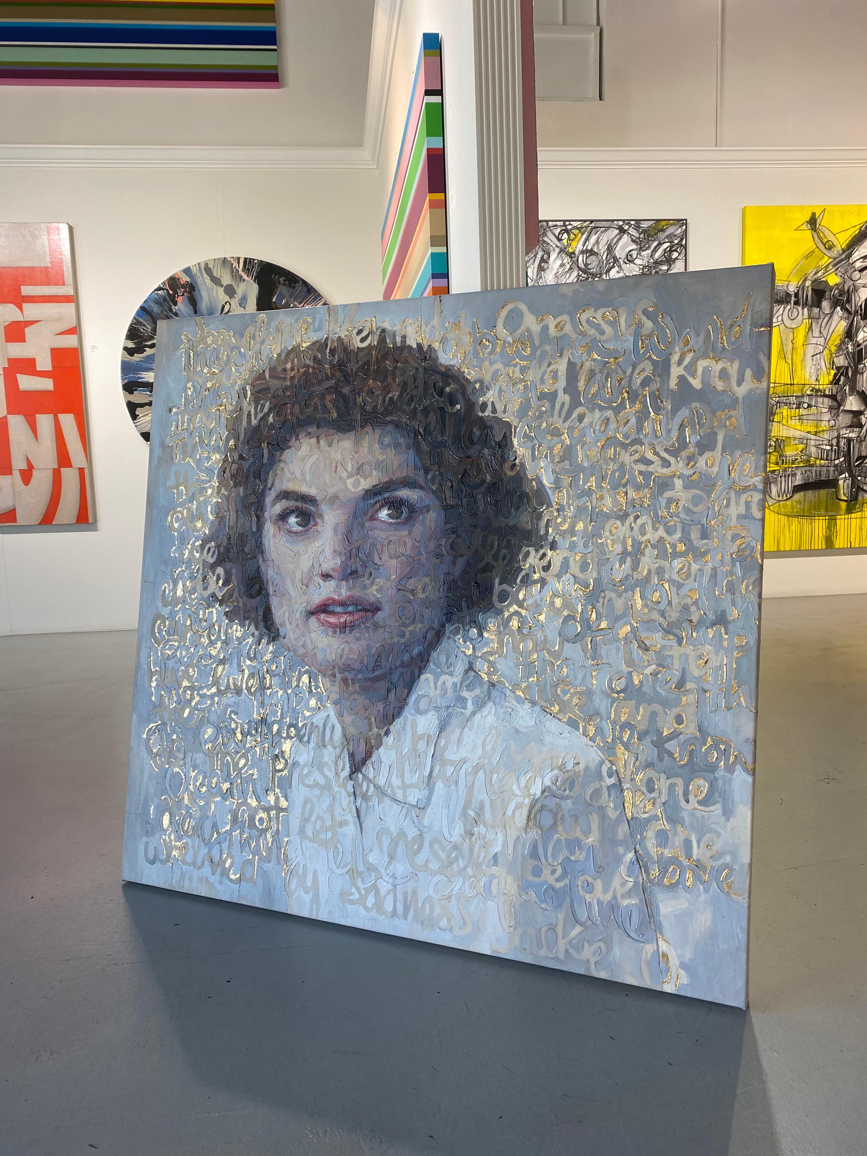 Oil on Canvas of Jackie O with Gold Leaf - Painting by Christina Major