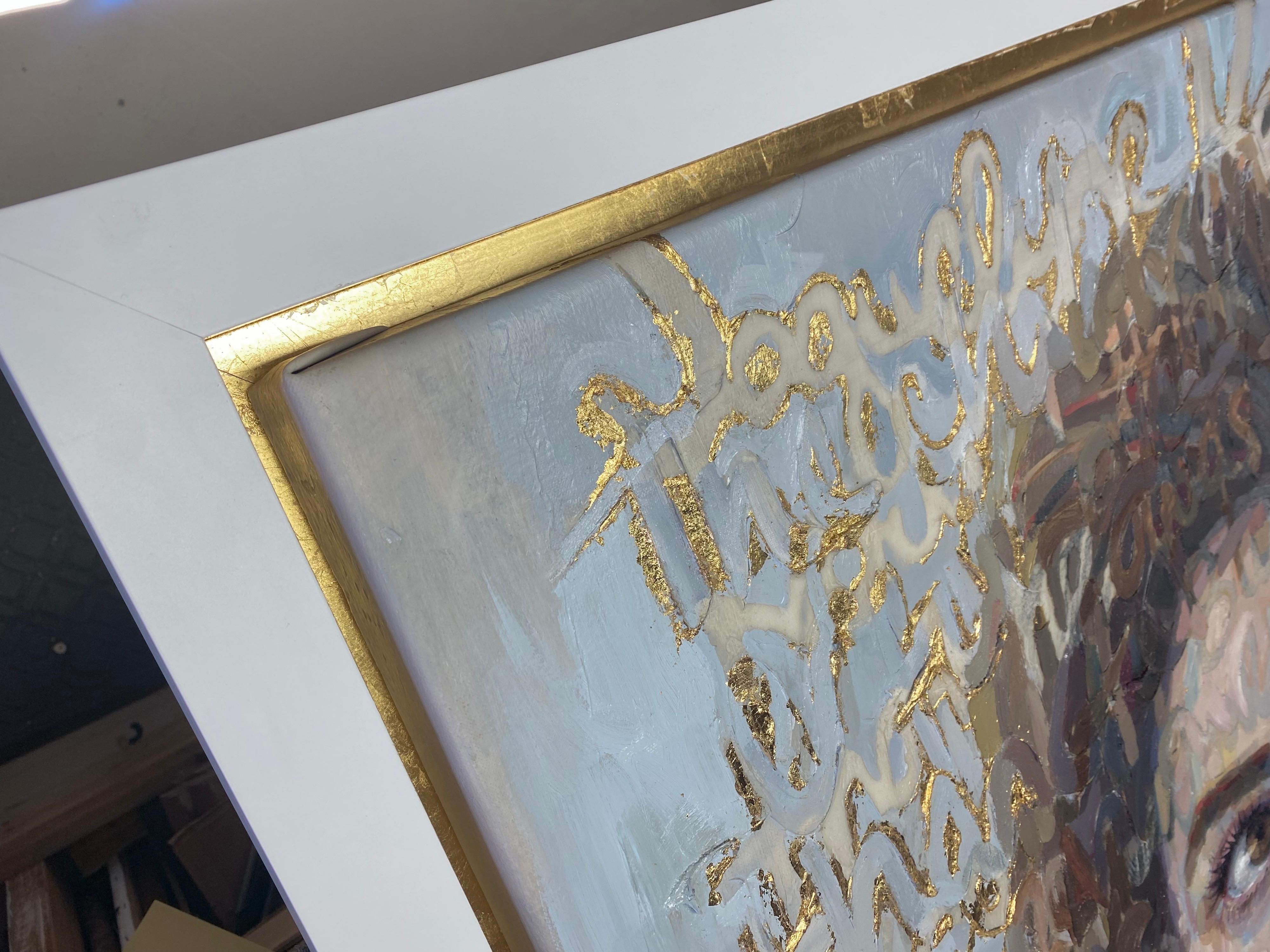 Oil on Canvas of Jackie O with Gold Leaf - Painting by Christina Major