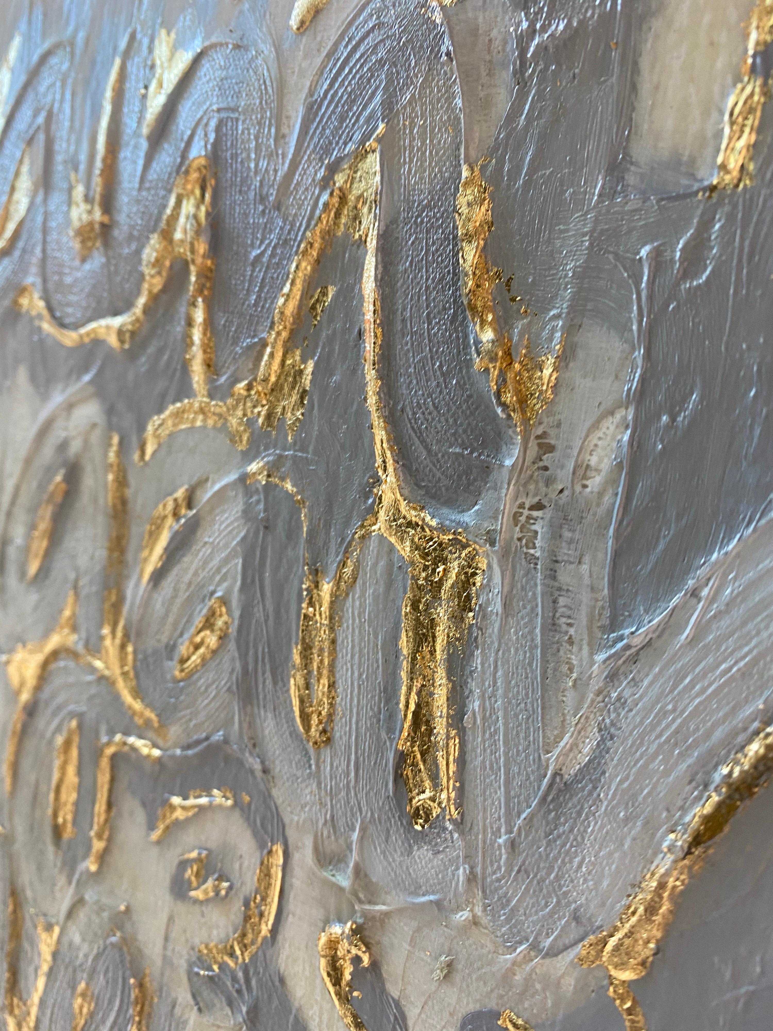 Olio su tela di Jackie O con foglia d'oro in vendita 1