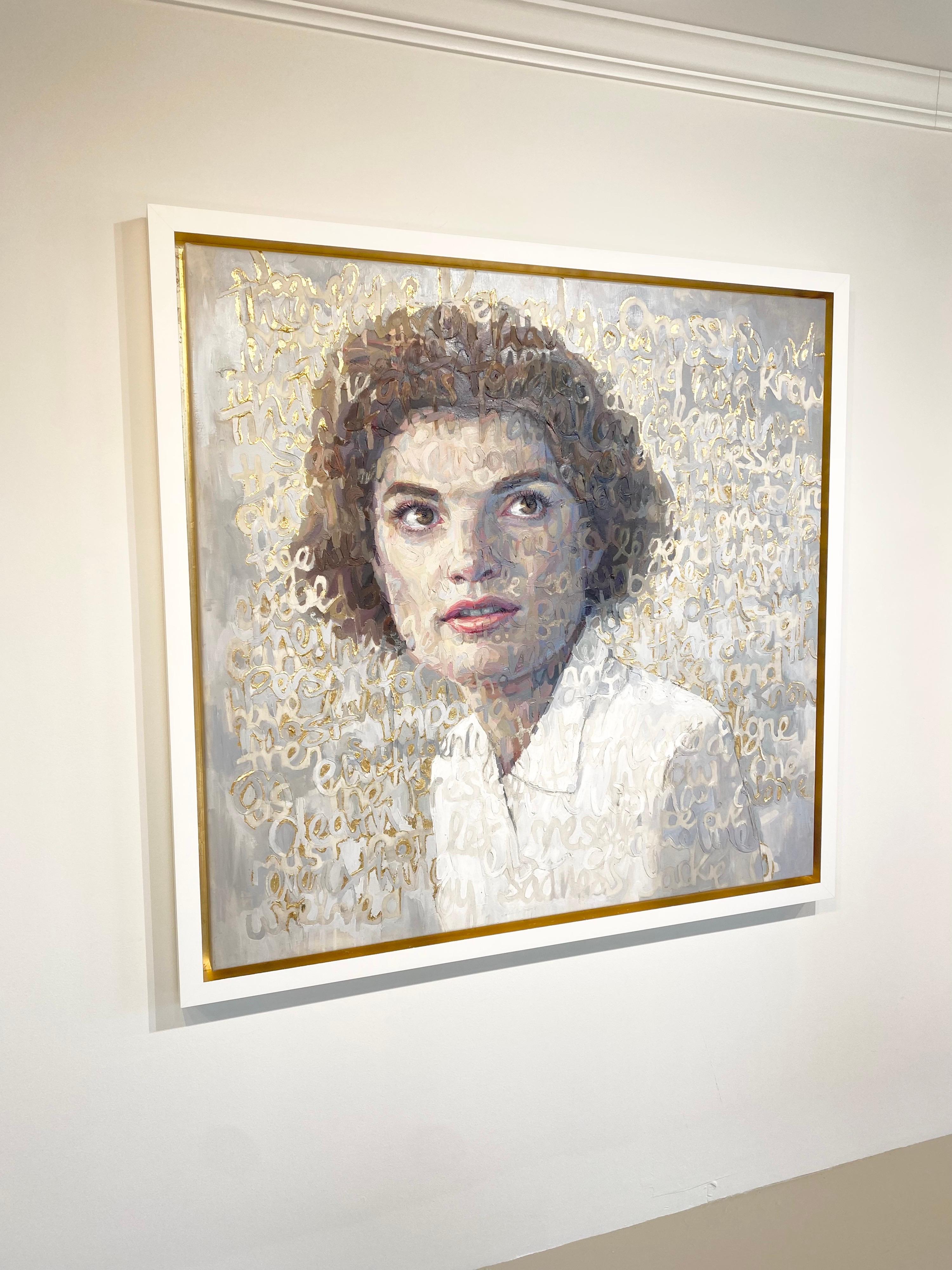 Olio su tela di Jackie O con foglia d'oro in vendita 4