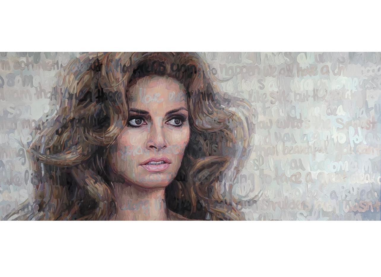 Raquel Welch Óleo sobre lienzo de Christina Major 44 x 95
