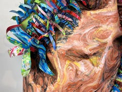 Organic Sculptural Abstract Painting in pink, blue and black - Christina Massey