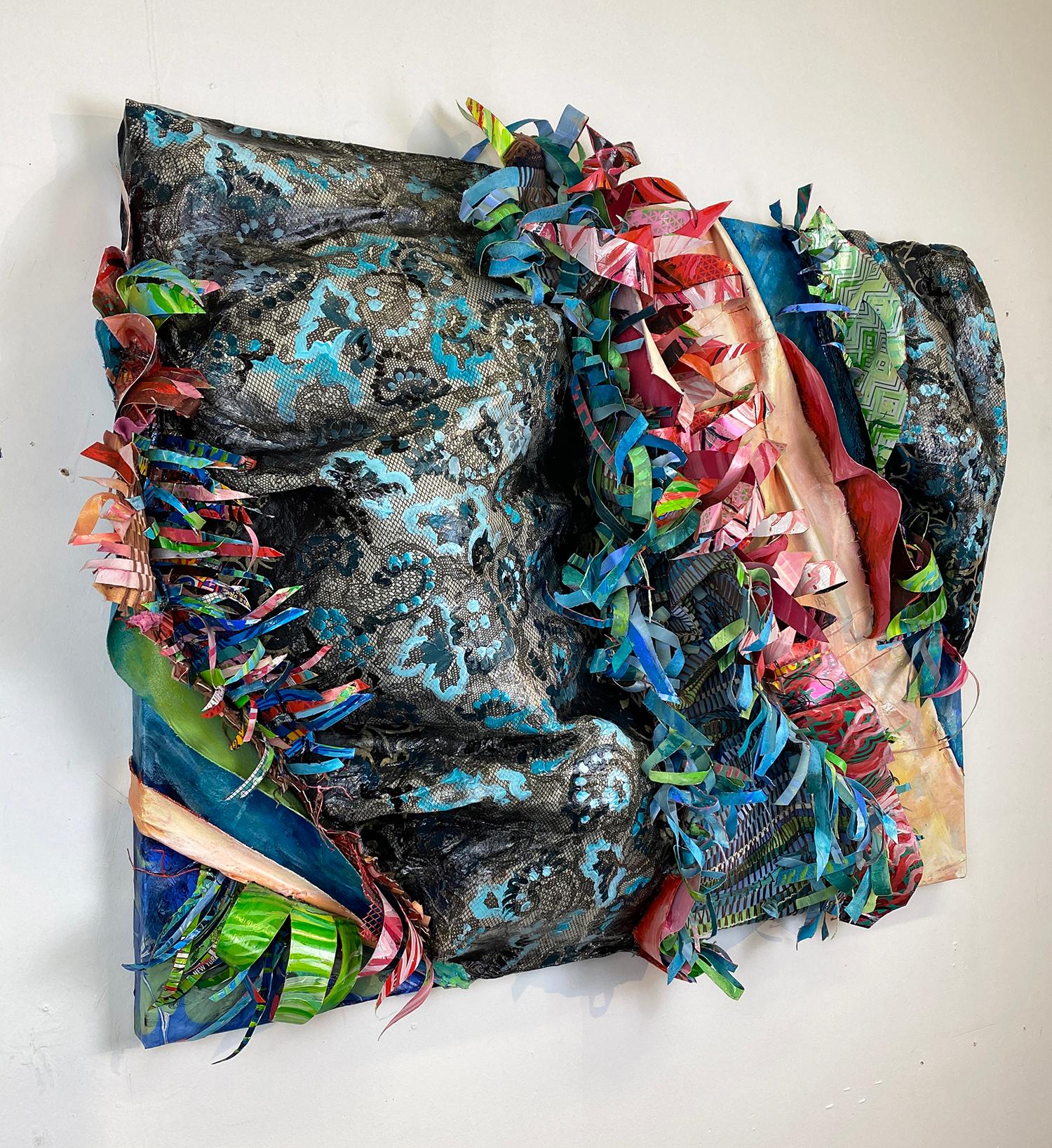 Mixed Media Sculptural Abstract in blue, black and pink by Christina Massey  1