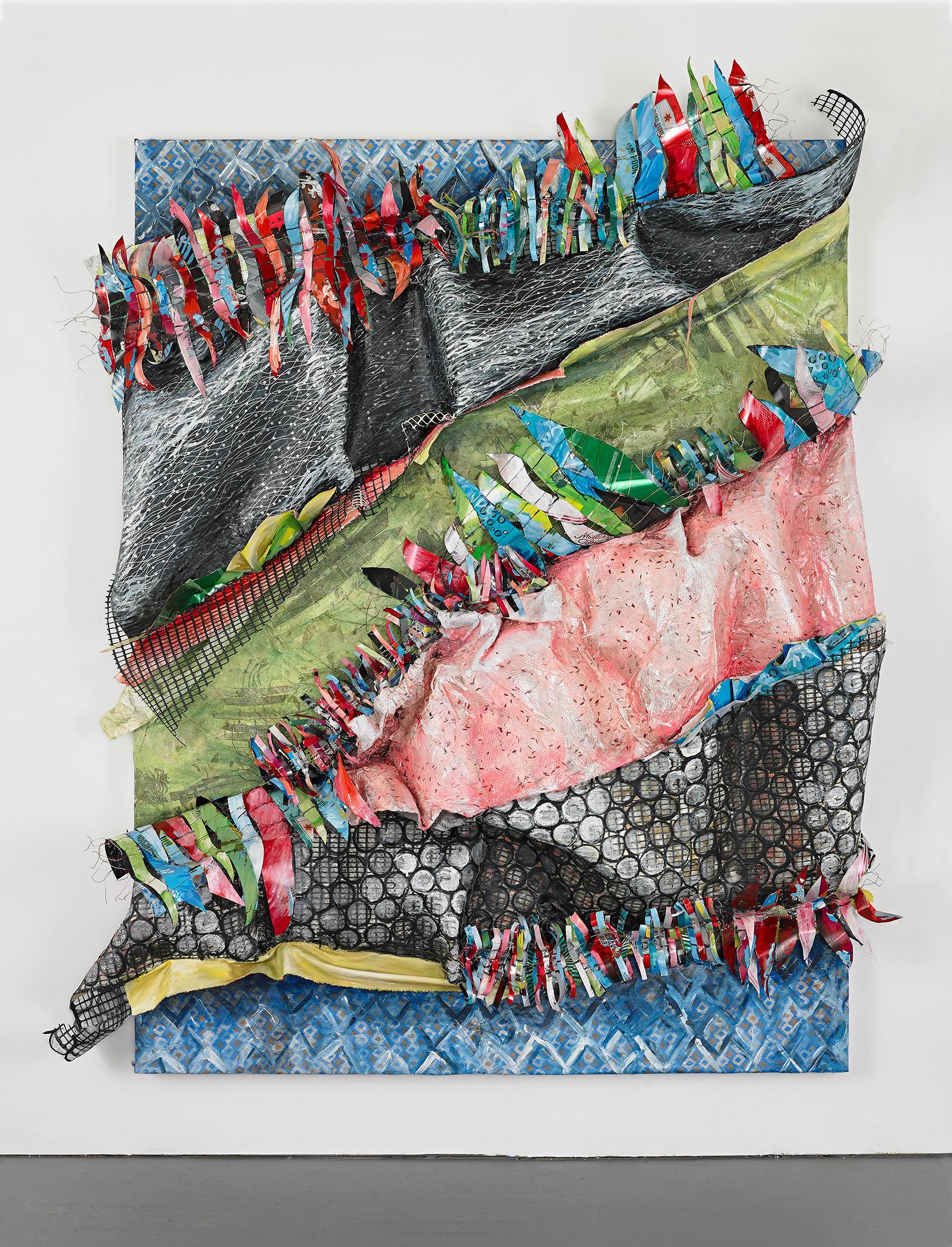 Christina Massey Abstract Painting - Large textural sculptural organic abstract landscape using repurposed materials