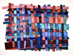 Feeling Unheard, textural geometric abstract inblue, purple, pink woven painting