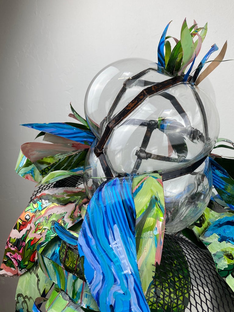 Clairaperennial 4, contemporary glass mixed media botanical abstract plant  - Gray Abstract Sculpture by Christina Massey