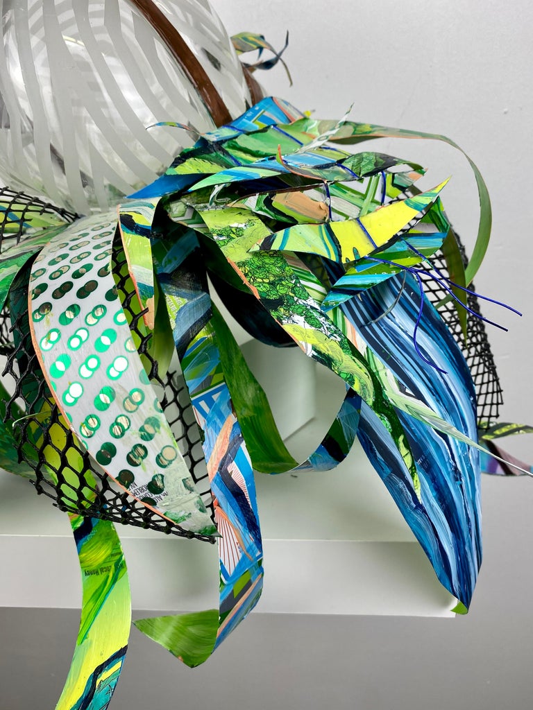 Clairaperennial 5, abstract mixed media glass botanical plant sculpture - Sculpture by Christina Massey