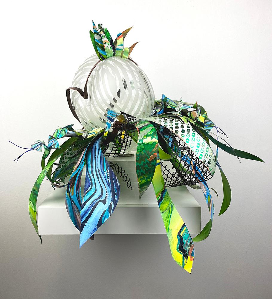 Christina Massey Abstract Sculpture - Clairaperennial 5, abstract mixed media glass botanical plant sculpture