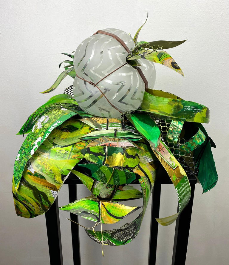 Clairaperennial 7, contemporary glass mixed media abstract botanical plant  - Sculpture by Christina Massey