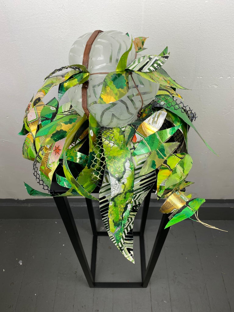 Clairaperennial 7, contemporary glass mixed media abstract botanical plant  - Beige Still-Life Sculpture by Christina Massey