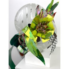 Flirt & Divert, contemporary blown glass mixed media botanical plant sculpture